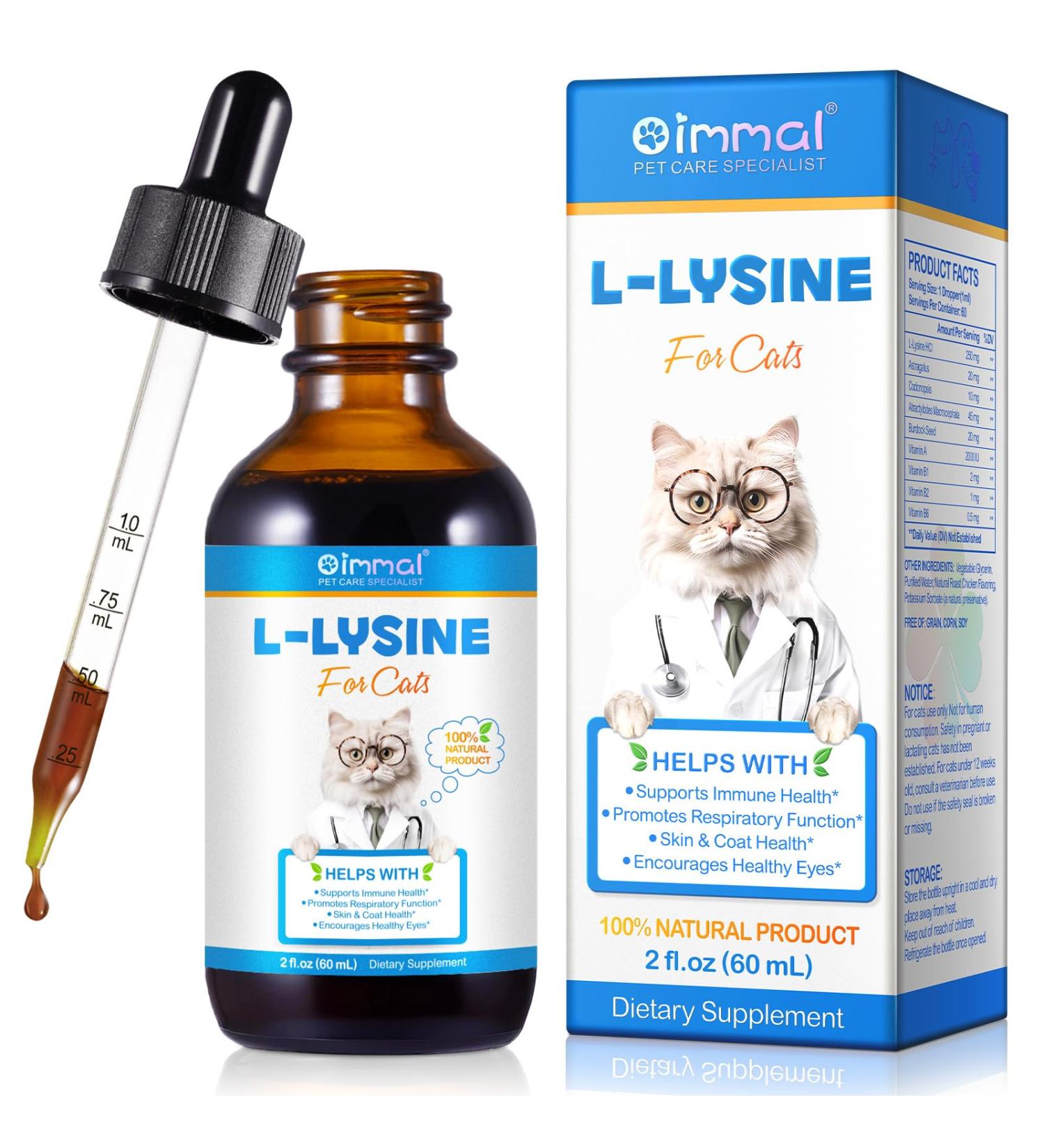Beyxdu Lysine for Cats L-lysine Drops Immune Support Supplement Cats Feline Respiratory Health Sneezing & Runny Nose - Pet Liquid Helps Strengthen Natural Defenses 60ml - Buy Online on GoSupps.com