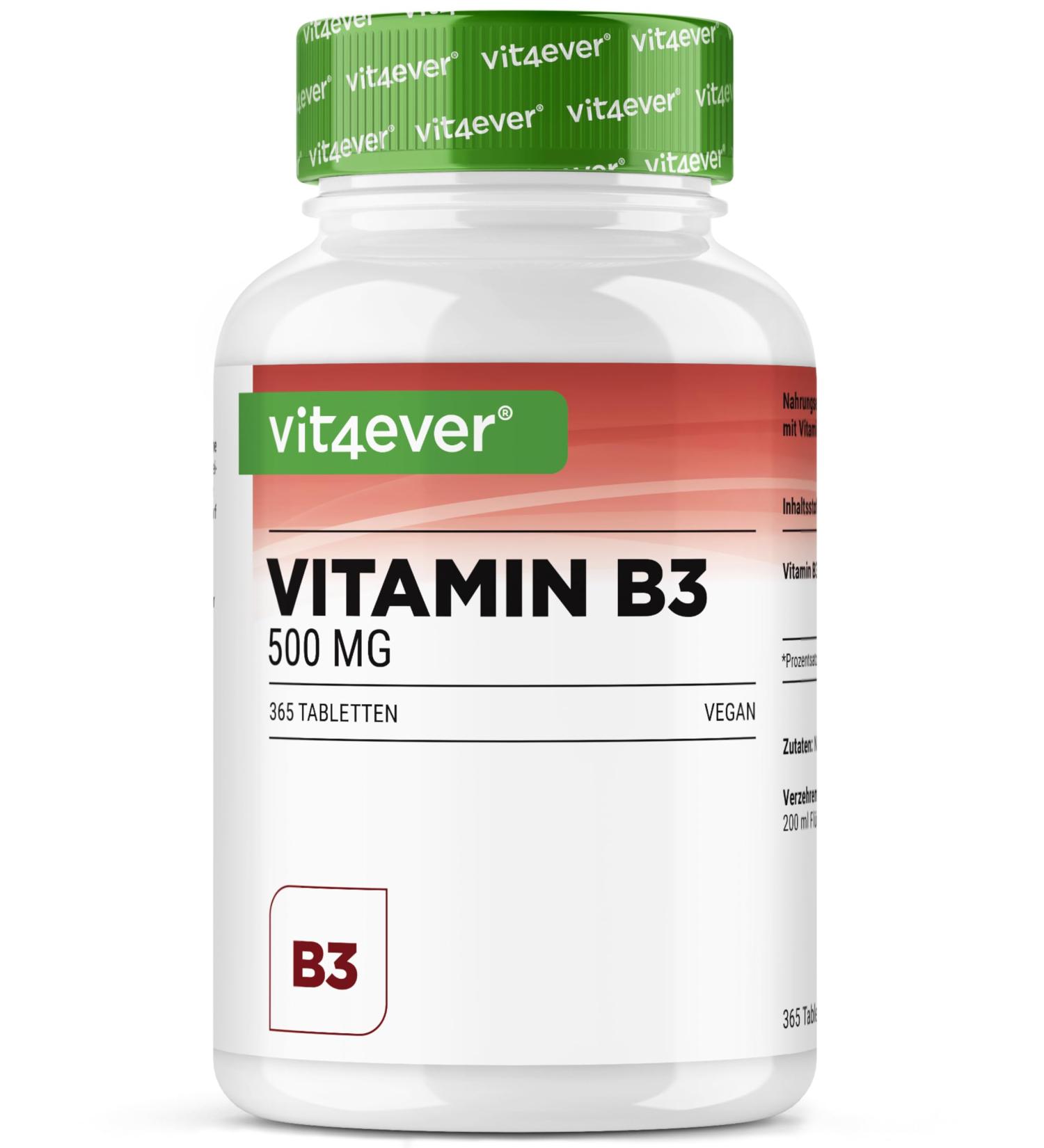 Vitamin B3 (Niacin) - 500 mg - 365 Tablets - High Dose Nicotinamide - Flushfree - No Additives - Vegan - Buy Online on GoSupps.com