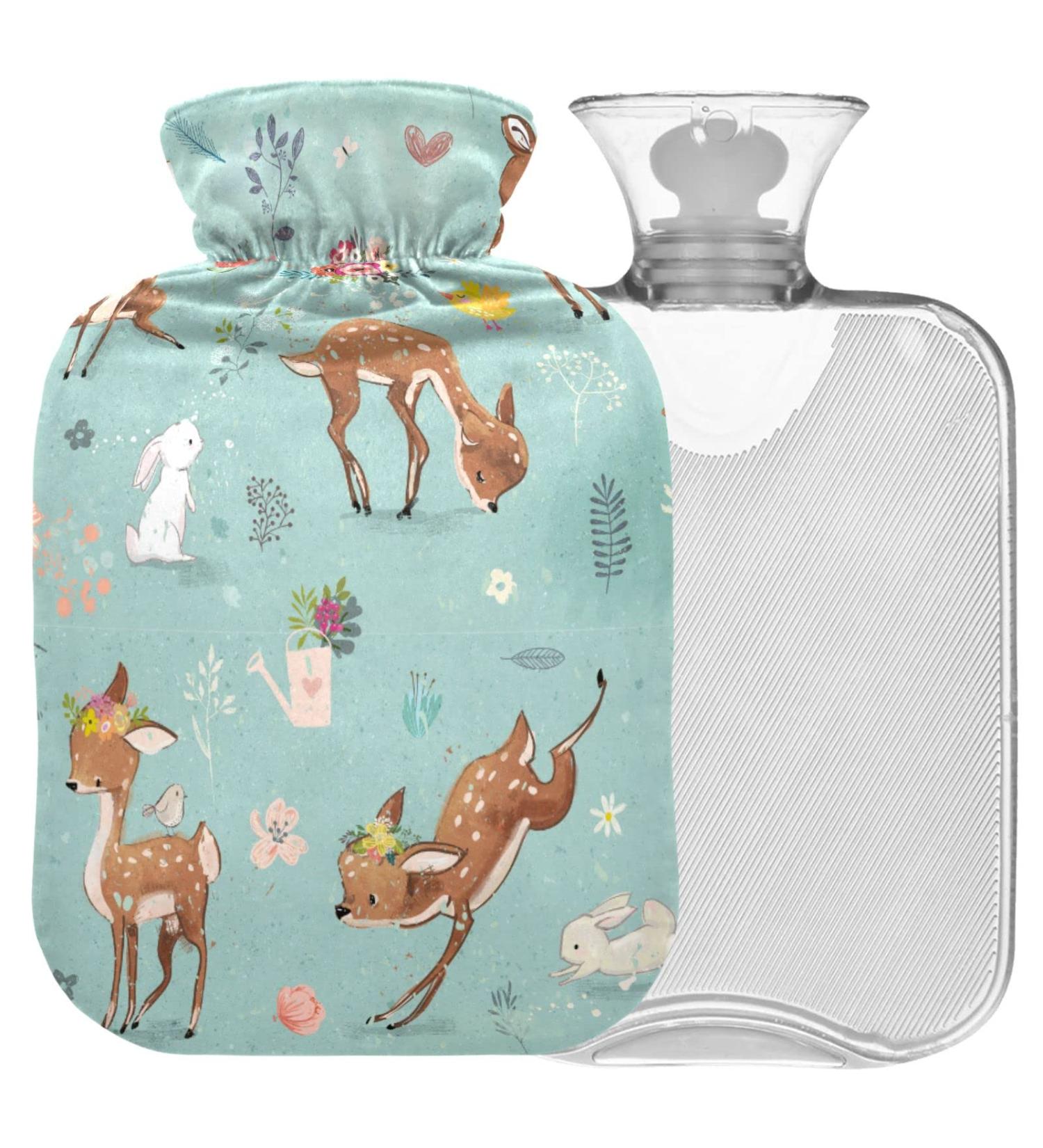 Buy Naanle Floral Deer Hot Water Bottle - 1L for Hot & Cold Therapy | Pain Relief & Warmth for Bed Hands & Feet - International Shipping Available - Buy Online on GoSupps.com