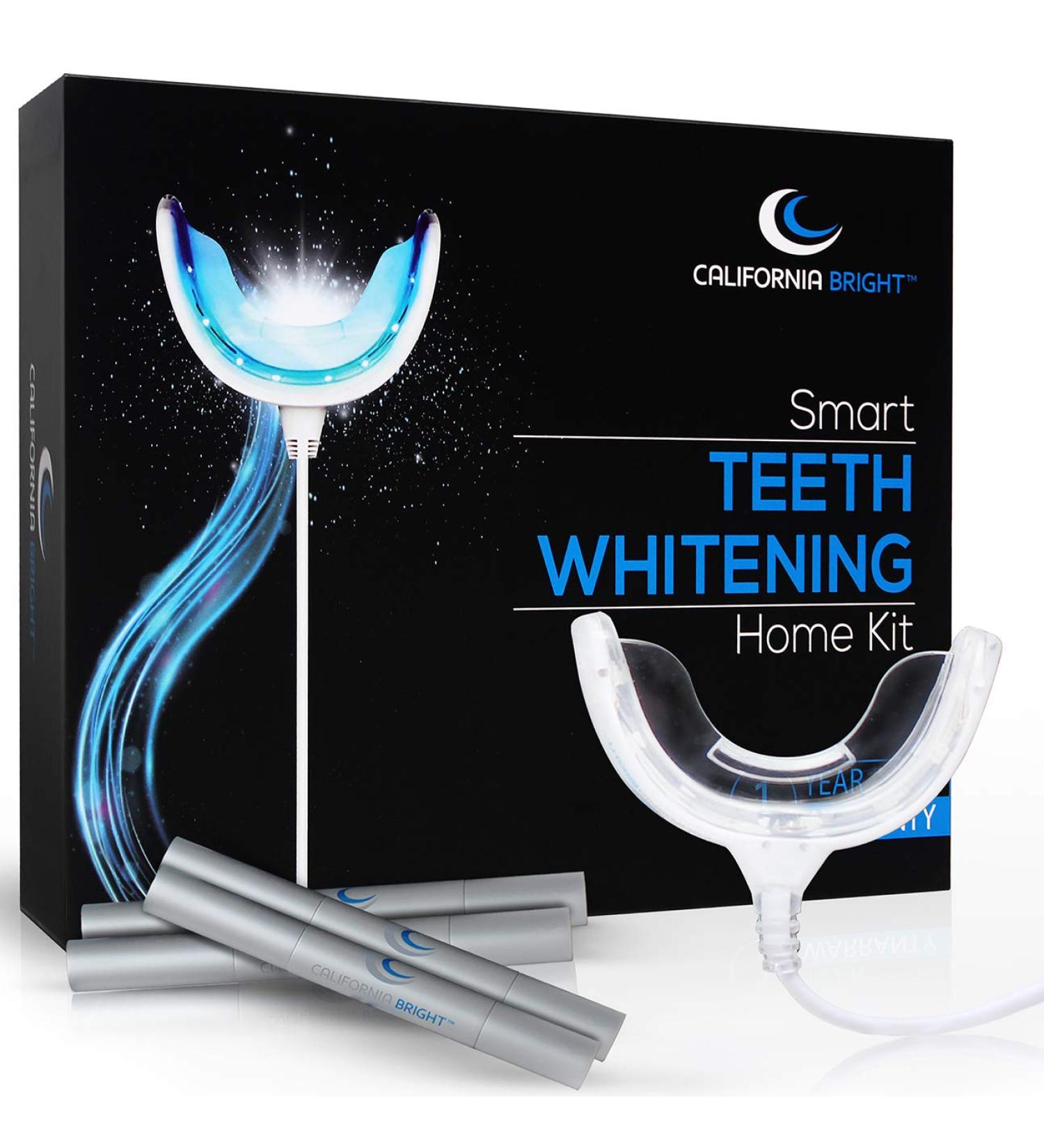 California Bright Smart Teeth Whitening Kit | LED Light Mouthpiece, 4 Gel Pens | Portable Case, Shade Guide | Smartphone & USB Compatible - Buy Online on GoSupps.com
