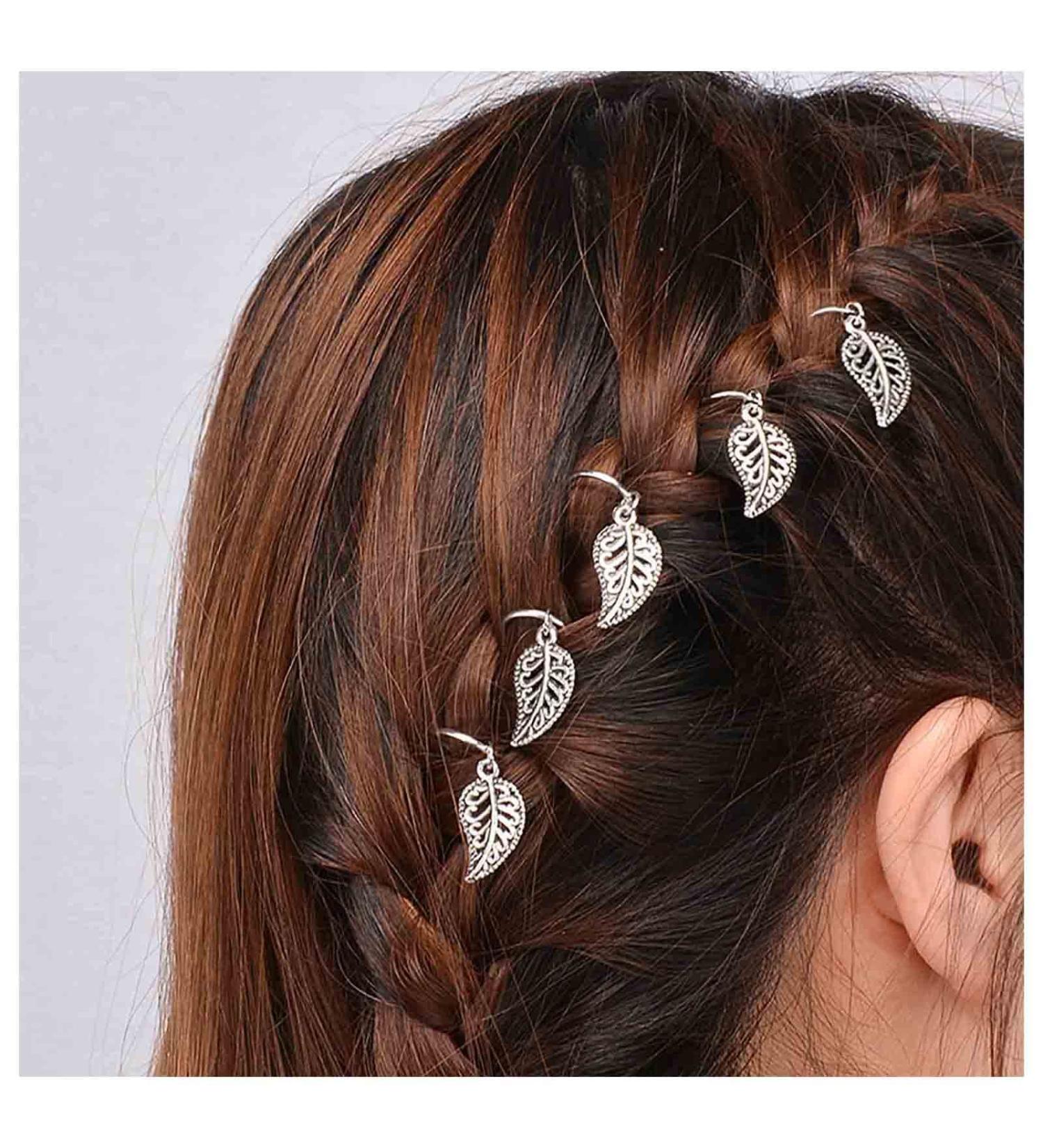 Inilbran Vintage Leaf Dreadlocks Hair Rings Silver Leaf Pendant Hair Braid Rings Tiny Leaf Dreadlocks Ring Hair Braid Decorative Dreadlock Headwear Hair Accessories for Women and Girls Headdress Style A - Buy Online on GoSupps.com