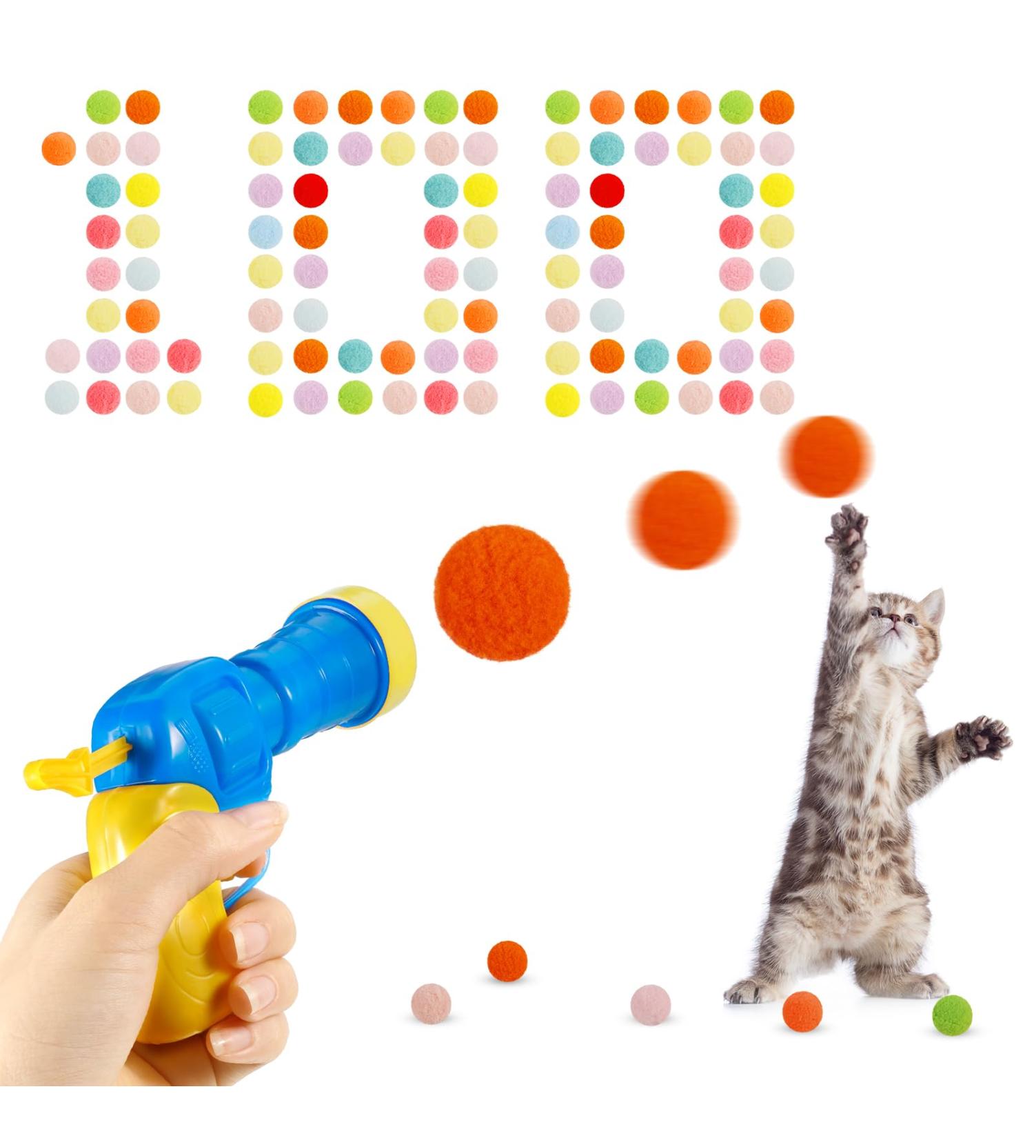 Vyuwast Cat Toy Balls Launcher Toy Balls for Cats Ball Gun with 100pcs Soft Pom Pom Balls Interactive for Indoor Pet Cat Kitty Exercise Training Chasing - Buy Online on GoSupps.com