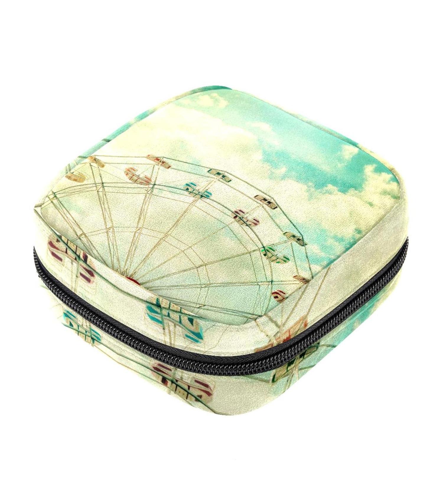 Buy Menstrual Bag with Zipper - Stylish Ladies Napkin & Tampon Collection Bag for Women & Girls (Ferris Wheel) | International Shipping Available - Buy Online on GoSupps.com