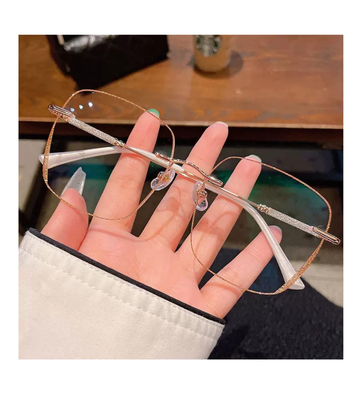 Oversized Rimless Anti-Blue Light Reading Glasses for Women - Fashionable Presbyopia Glasses in Gold Size 1.0+ - Buy Online on GoSupps.com