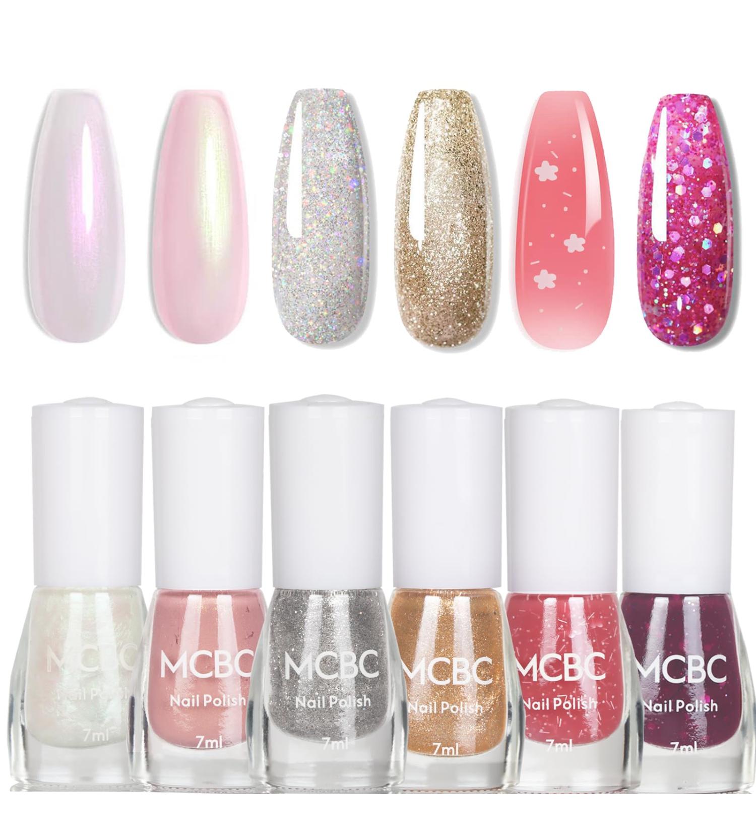 EONFAVE Glitter Nail Polish Sets - 6 Colours Pearlescent Glitter Nail Varnish Set - Shinny Peel Off Nail Polish Gifts for Women Nail Art DIY Home - No Need Cured Glitter Pearl Set - Buy Online on GoSupps.com