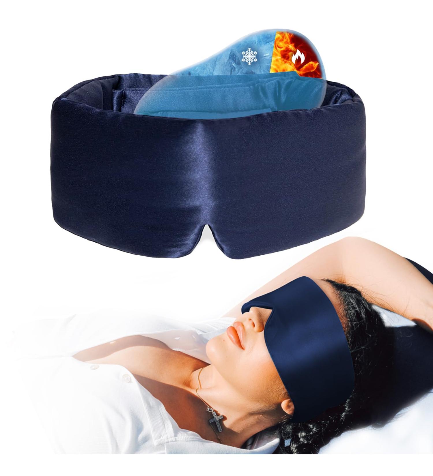 Cooling Sleep Mask with Gel Pads | Cold/Warm Compress Eye Mask for Puffy Eyes | Weighted Adjustable Satin Blackout Cover for Men & Women - Deep Blue - Buy Online on GoSupps.com