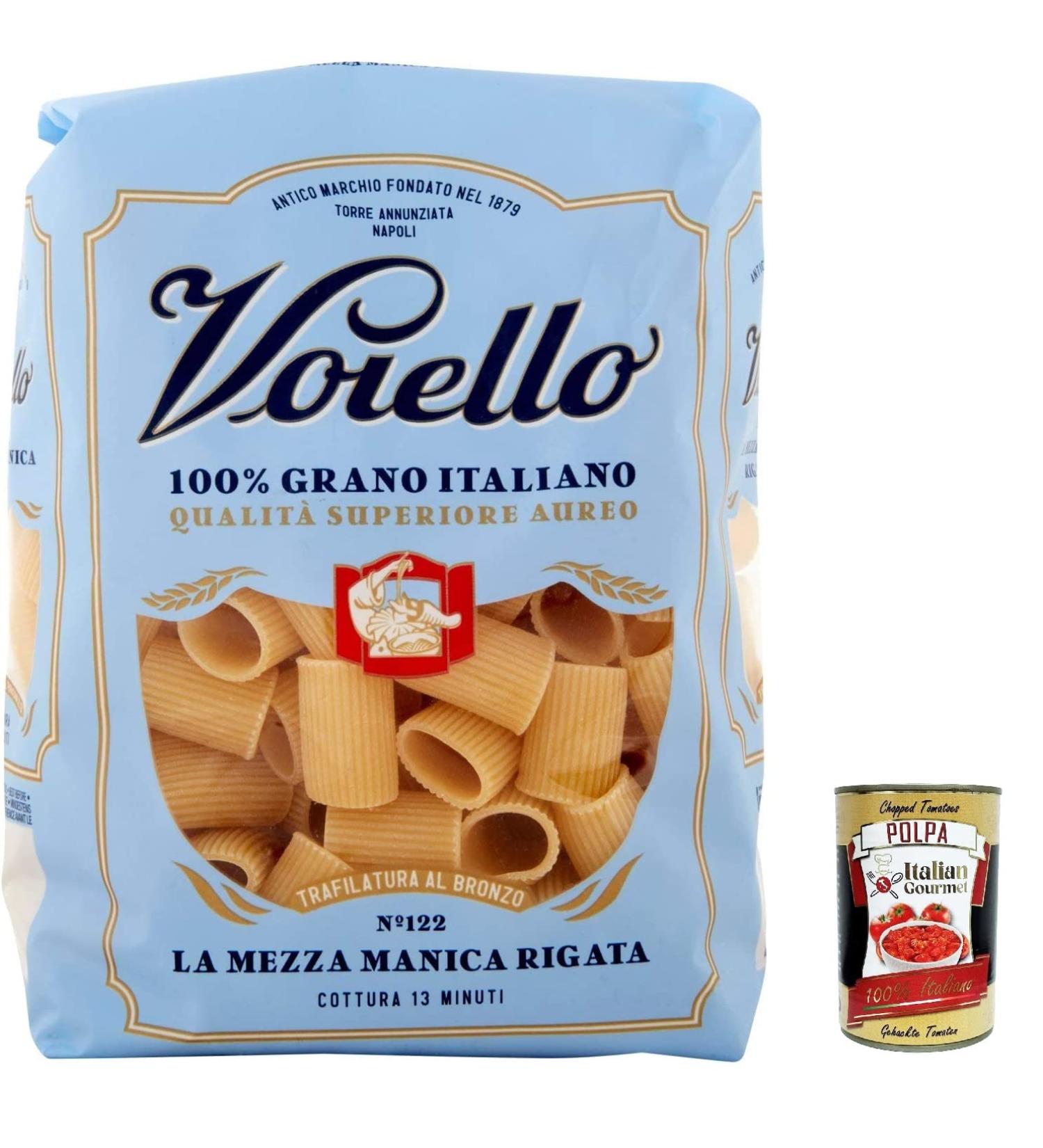  Italian Gourmet E.R. Voiello Pasta Mezze Maniche Rigate Pack of 5 100% Italian Pasta N 122 500 g + Polpa Italian Gourmet 400 g - Buy Online on GoSupps.com