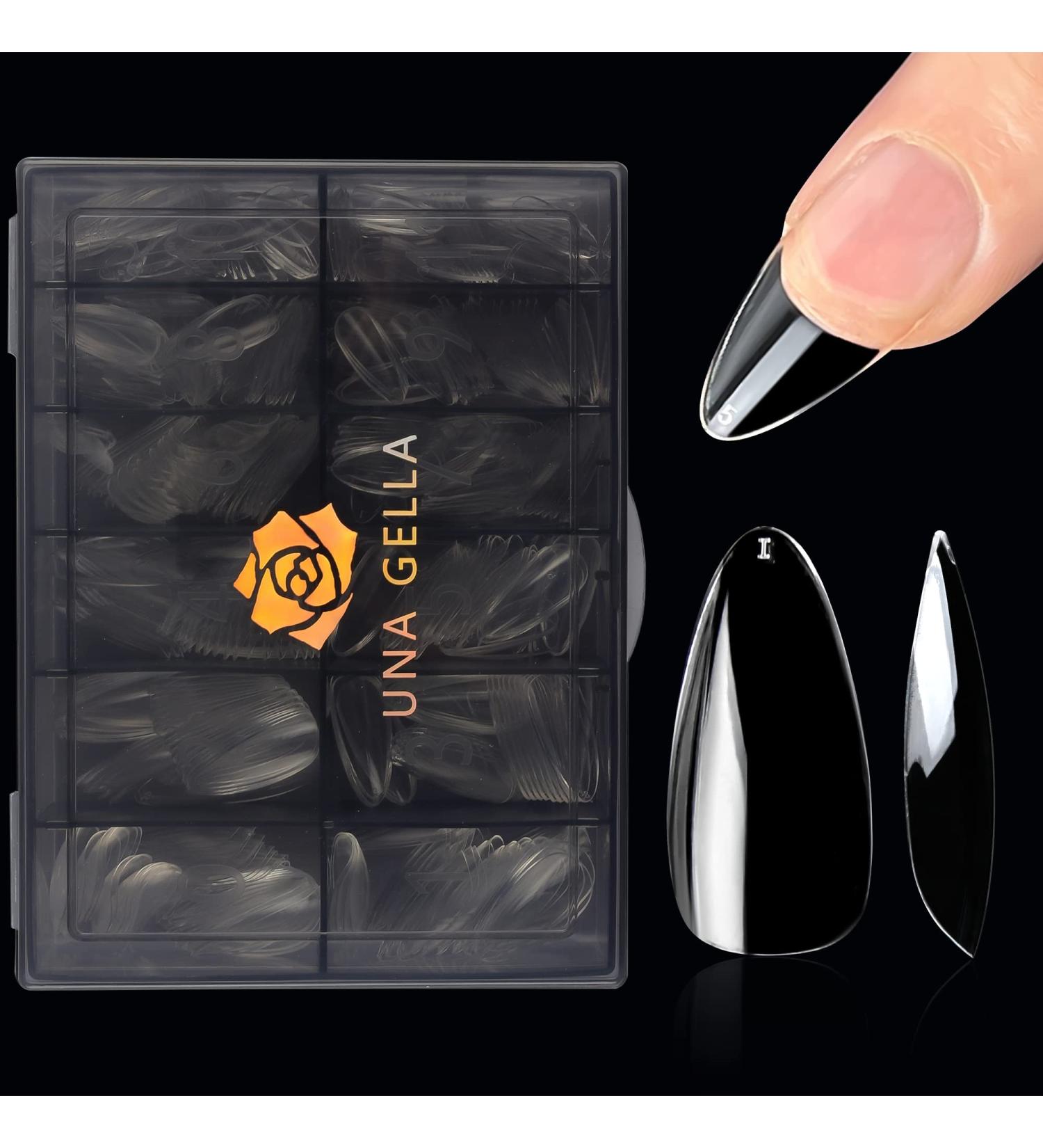UNA GELLA Almond Gel Nail Tips - 504 pcs Long Lasting Medium Soft Gel Full Cover False Nails - Clear Acrylic Gelly Tips for Extensions - Press On Nails with Elegant Box - 12 Sizes - Buy Online on GoSupps.com