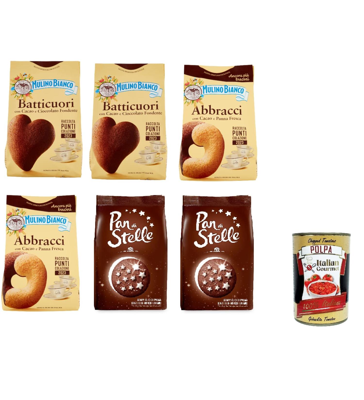  Italian Gourmet E.R. Mulino Bianco Batticuori Pan di Stelle Abbracci Cocoa Lot de 6 biscuits sabl s au cacao 6 x 350 g + polpa gourmet italien 400 g - Buy Online on GoSupps.com