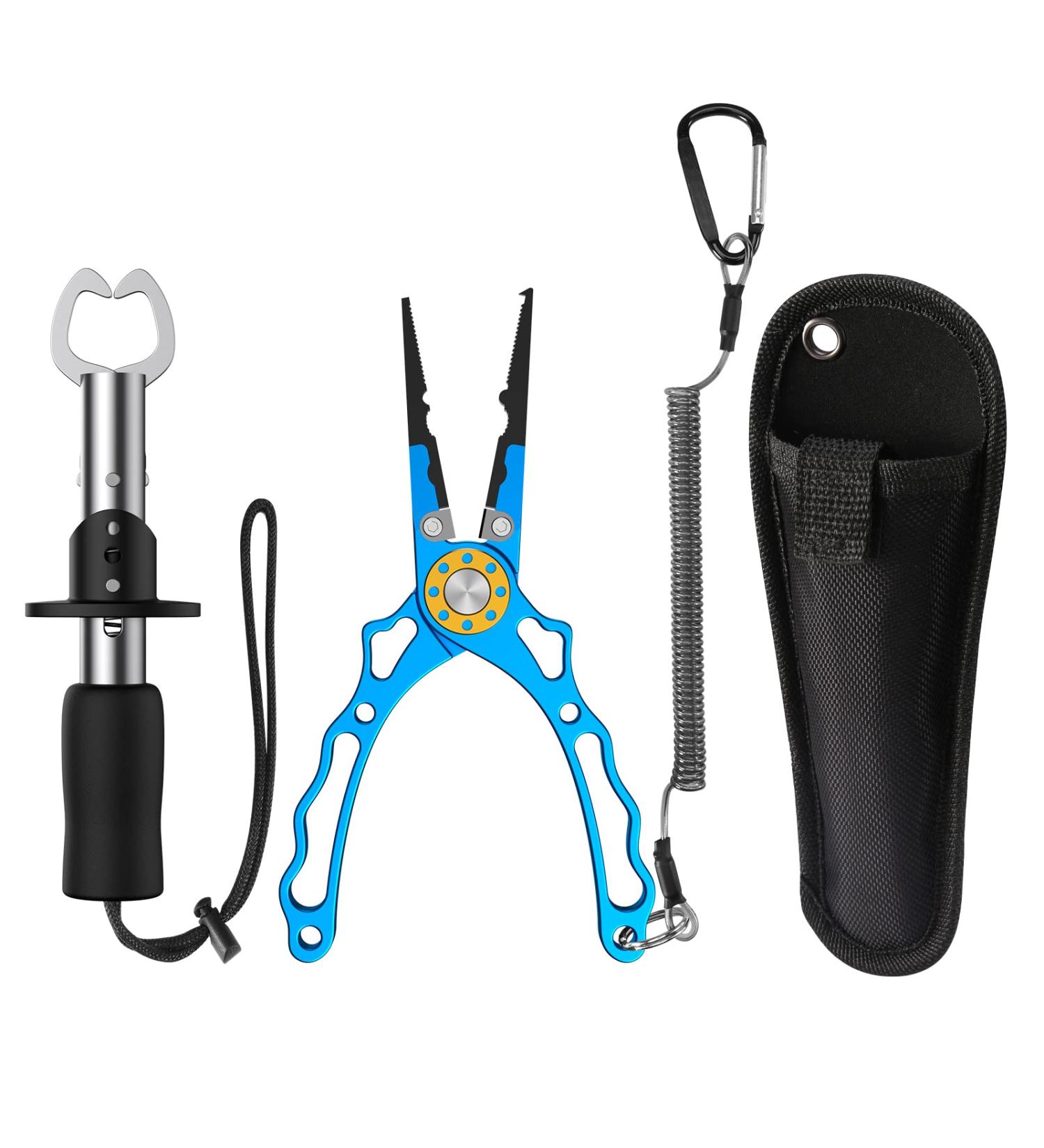thumbnail interactive-video image 1 of ZACX Fishing Pliers & Lip Gripper Set - Multi-Function Hook Remover Tools | Saltwater & Freshwater Kit 1 of 3
