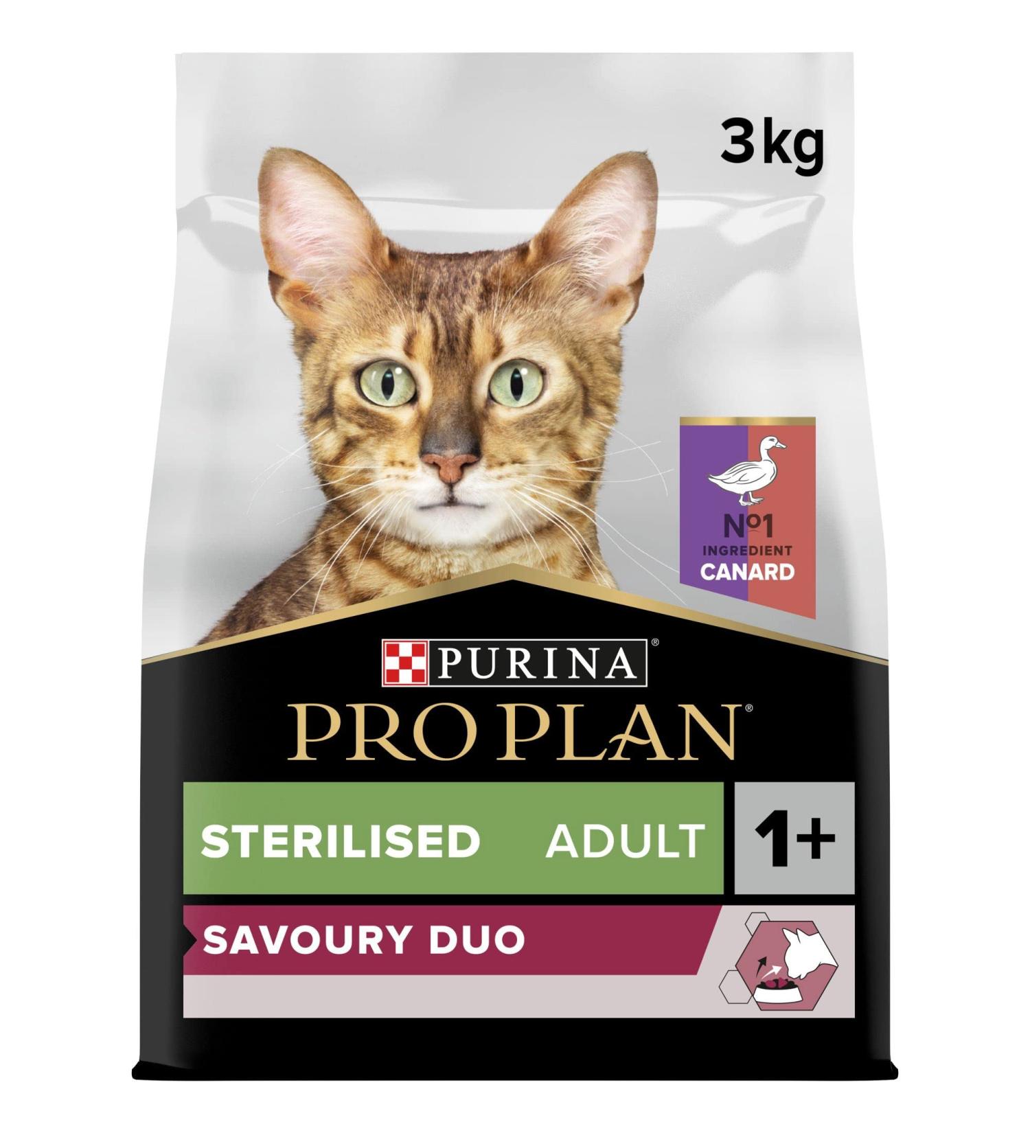 PURINA PRO PLAN | Sterilised Adult 1+ Savoury Duo | Rich in Duck and Liver | Dry Food | Cat | 3kg Bag - Buy Online on GoSupps.com