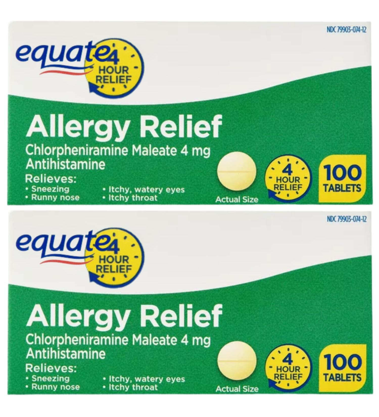 Allergy Relief Medicine Equat'e Chlorpheniramine Maleate 4 mg Antihistamine 100 Count (Pack of 2) - Buy Online on GoSupps.com