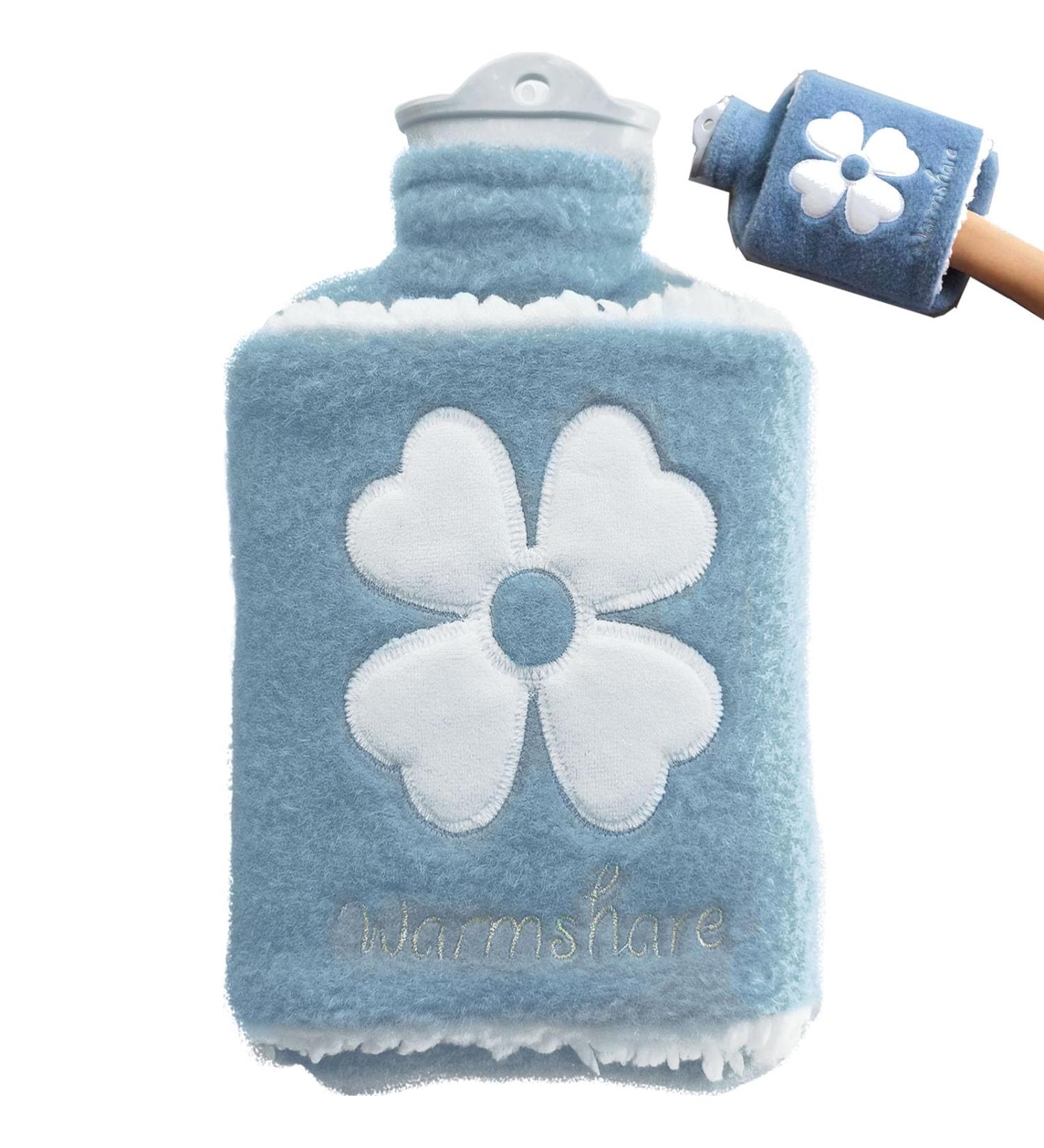 Kediopio 1L Hot Water Bottle with Fleece Cover Cozy Heat Therapy for Cramps & Pain Relief Blue with Kangaroo Bag - Buy Online on GoSupps.com