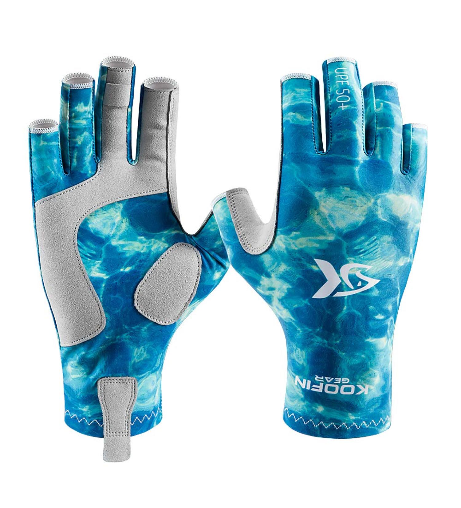 KOOFIN GEAR UPF50 Fingerless Fishing Gloves for Outdoor Activities - Blue Camo, S/M - Buy Online on GoSupps.com