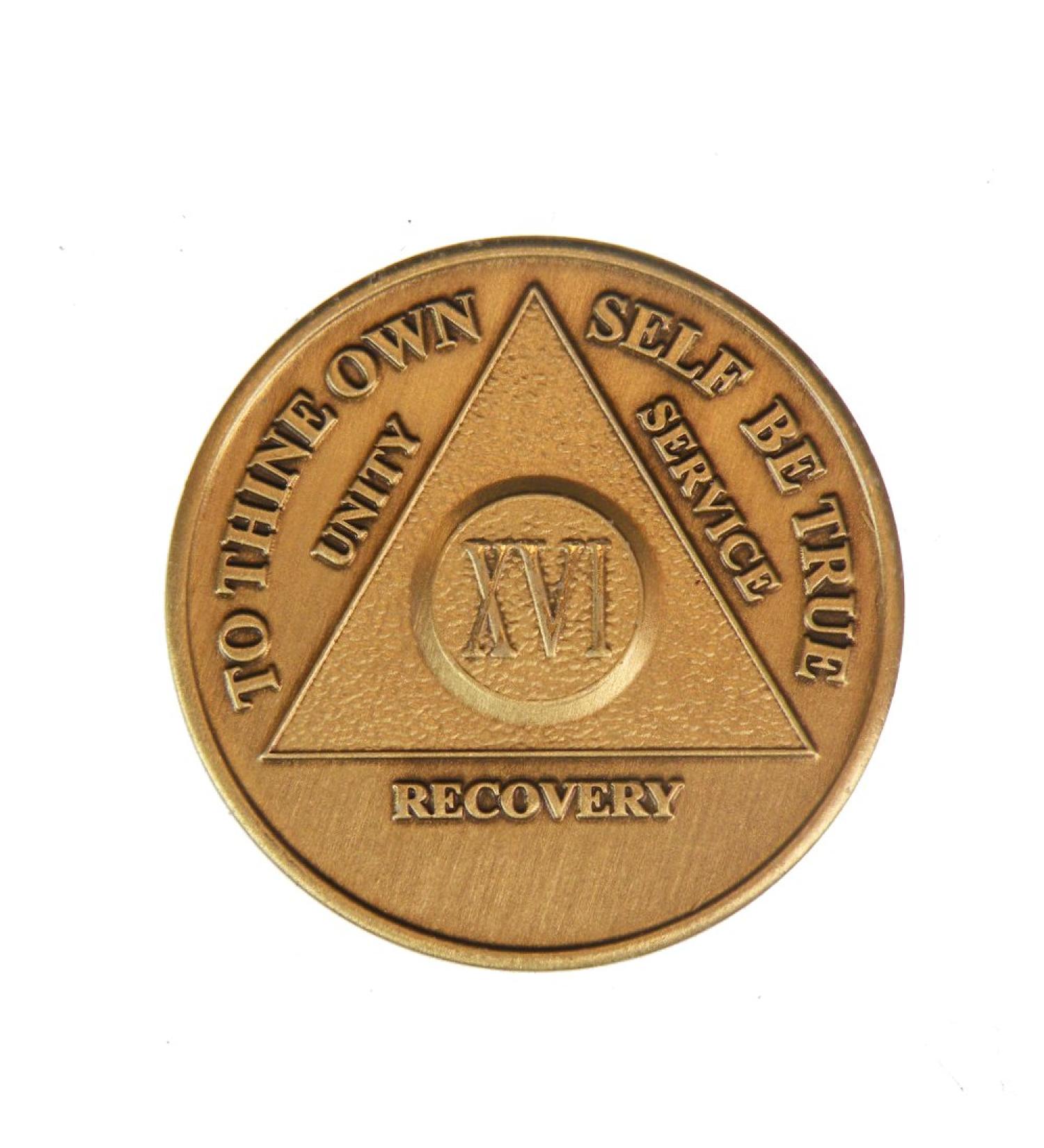 16 Year Bronze AA (Alcoholics Anonymous) - Sober / Sobriety / Birthday / Anniversary / Recovery / Medallion / Coin / Chip