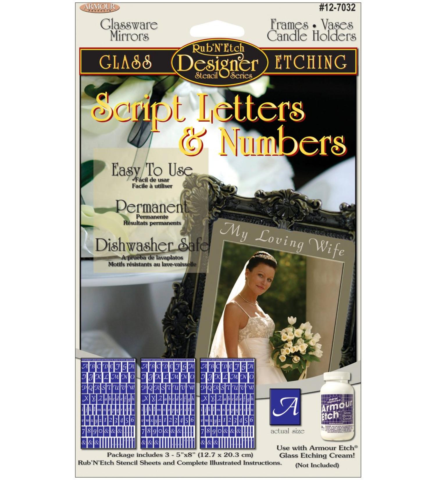Armour Products Rub n' Etch Glass Etching Stencils 5 inch x 8 inch 3 Pack Script Letters and Numbers 12-7032 - Buy Online on GoSupps.com