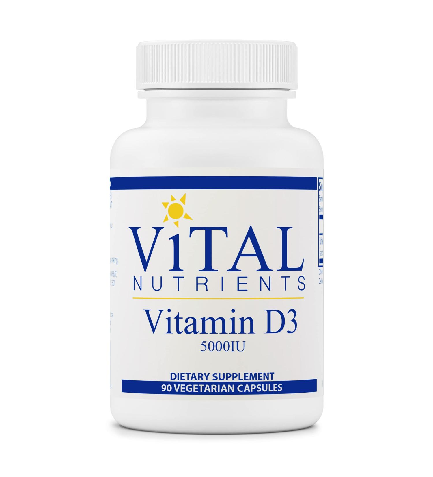 Vital Nutrients Vitamin D3 5000 IU - 90 Vegetarian Capsules for Optimal Health - Buy Online on GoSupps.com