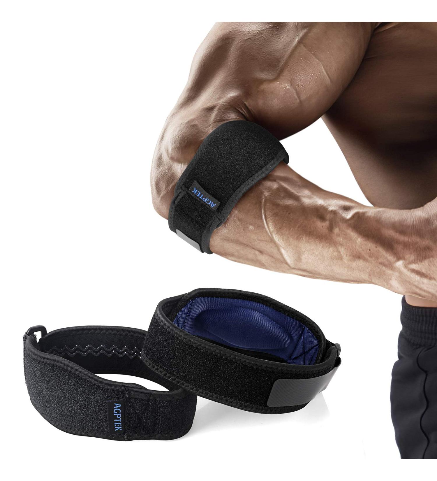 AGPTEK Elbow Bandage Pack of 2 | Sports Compression Bandage with EVA Pad for Tennis & Fitness | Dark Blue - Buy Online on GoSupps.com