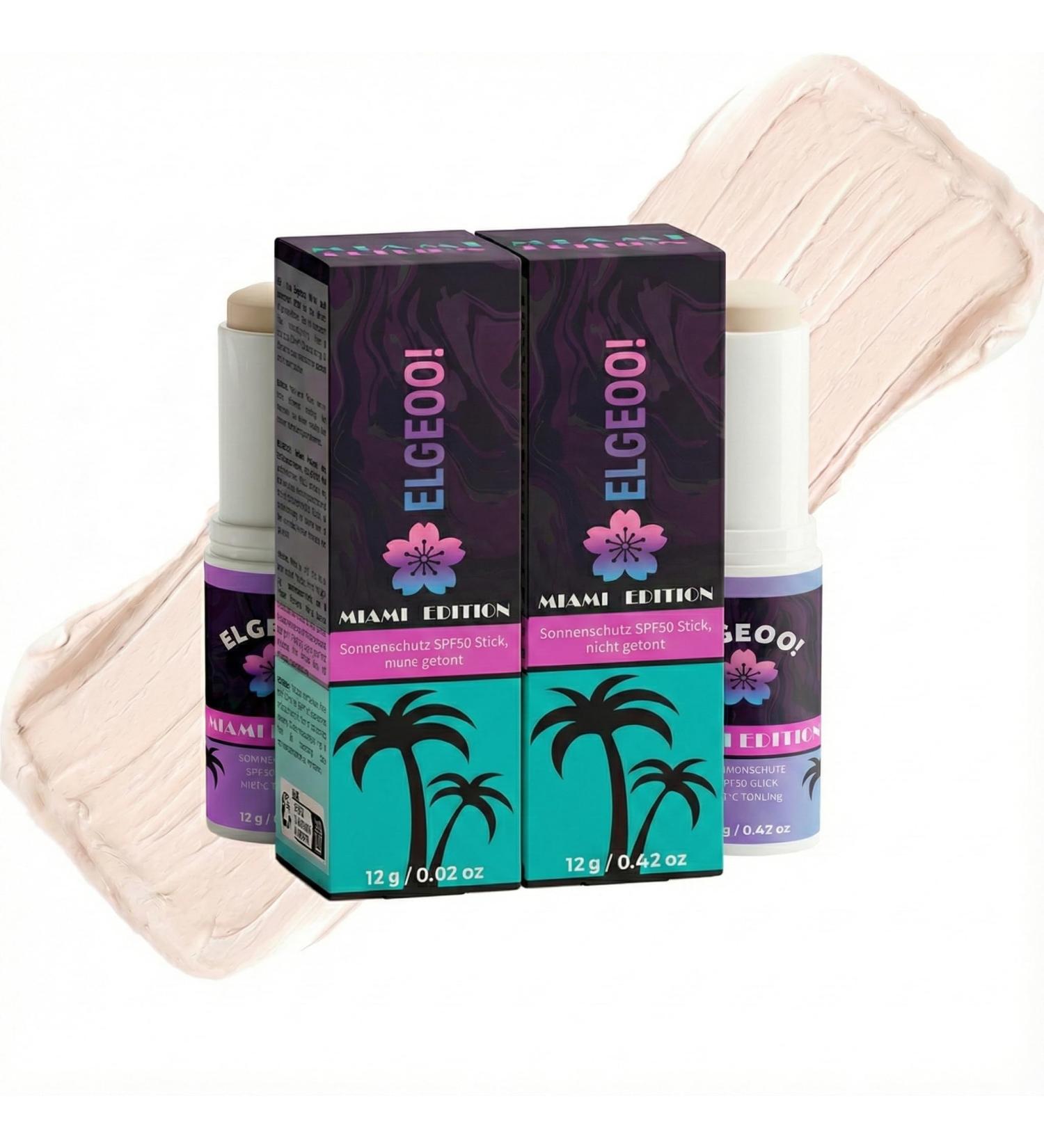  Generisch ELGEOO SunStick SPF 50 "Miami Edition" - Pack of 2 untinted - Invisible sun protection for face and body - No whitening - Waterproof - Ideal for sports beach and everyday use - Buy Online on GoSupps.com