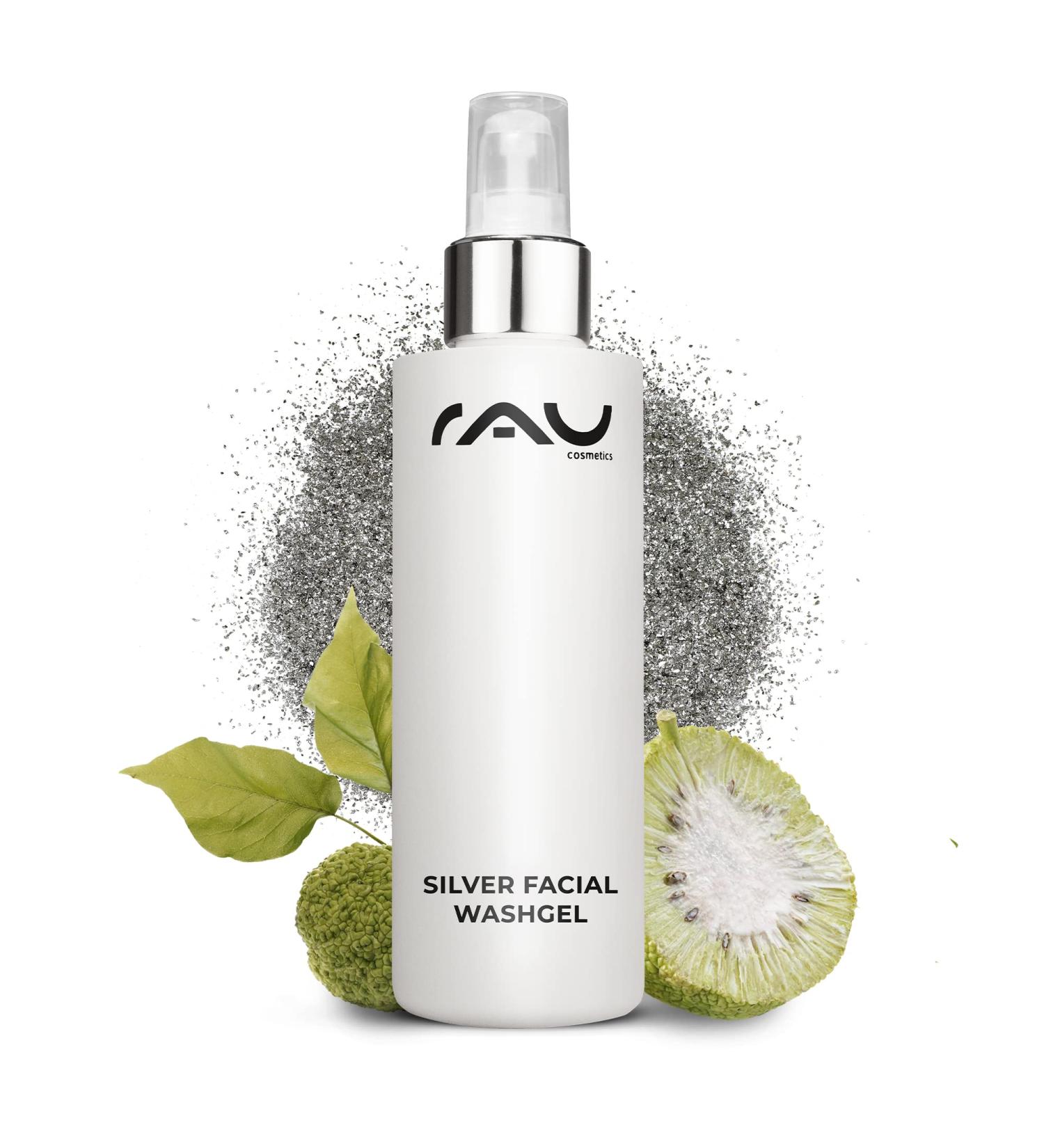 RAU Silver Facial Washgel 200 ml - Purifying facial cleansing gel with highly porous silver microparticles for impure sensitive irritated acne-prone skin. Purifying facial lotion against pimples acne and neurodermatitis treatment - Buy Online on GoSupps.com