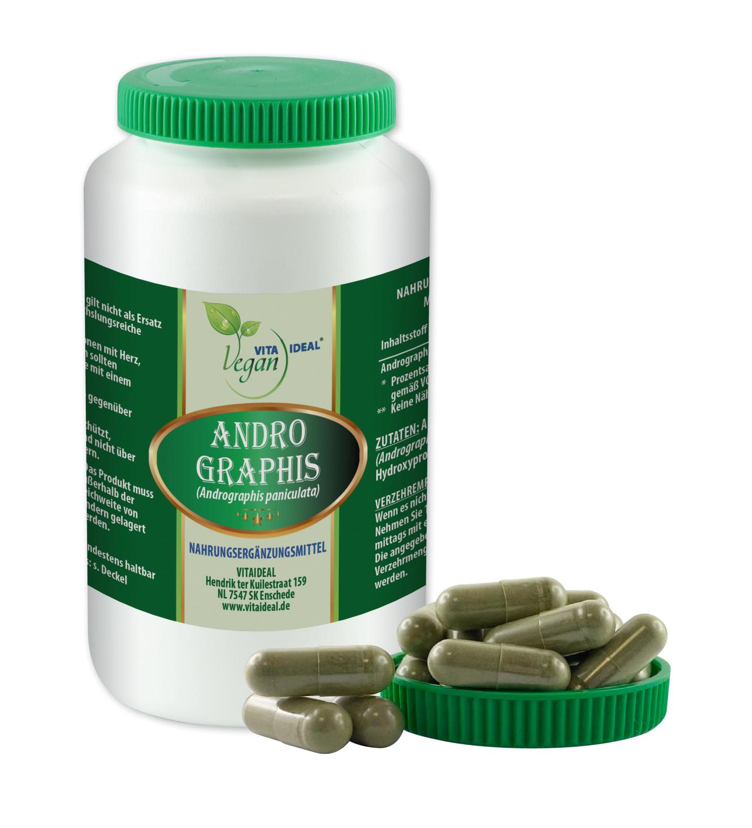 Vita Ideal Vegan Andrographis - 180 Capsules of Pure Chiretta Kraut - 800mg Daily Dose - All-Natural Additive-Free Vegan Supplement - Buy Online on GoSupps.com