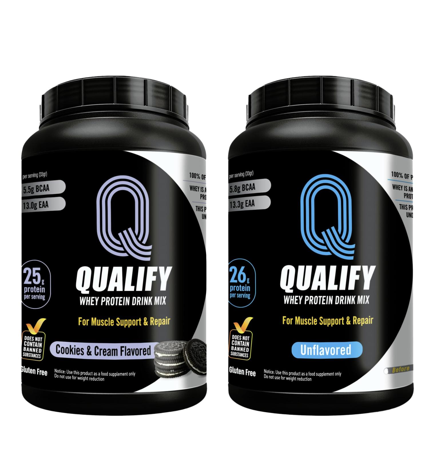 Qualify Cookie and Cream and Unflavored Whey Protein Bundle Gluten-Free Kosher Post-Workout Recovery 26g & 25g Protein - Buy Online on GoSupps.com