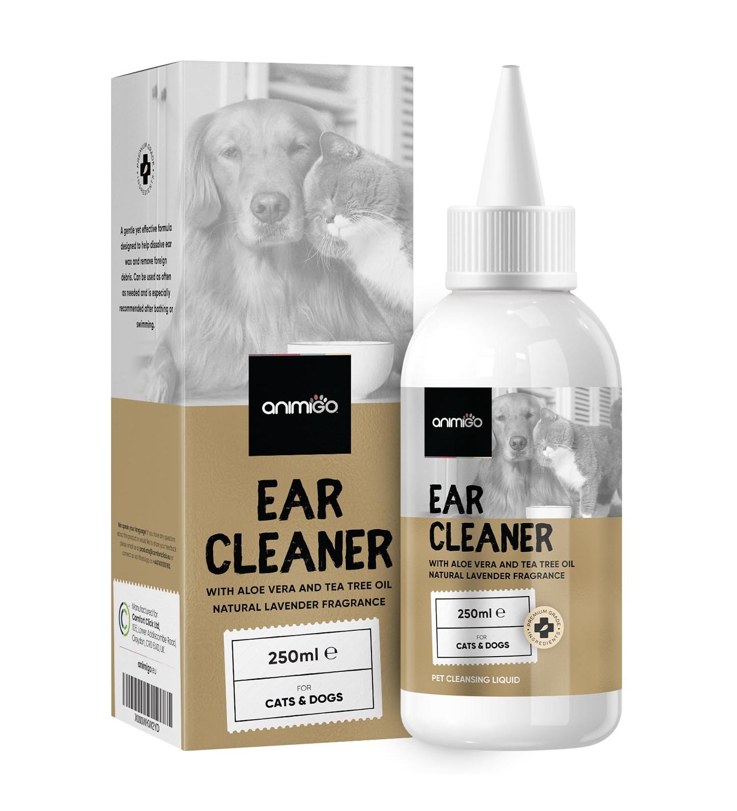 Cat & Dog Ear Cleaner Solution 250ml - Wax Buildup Relief for Itchy & Stinky Ears - Aloe Vera, Lavender & Tea Tree Oil Formula - Alcohol-free Solution for Safe & Non-toxic Ear Care - Buy Online on GoSupps.com