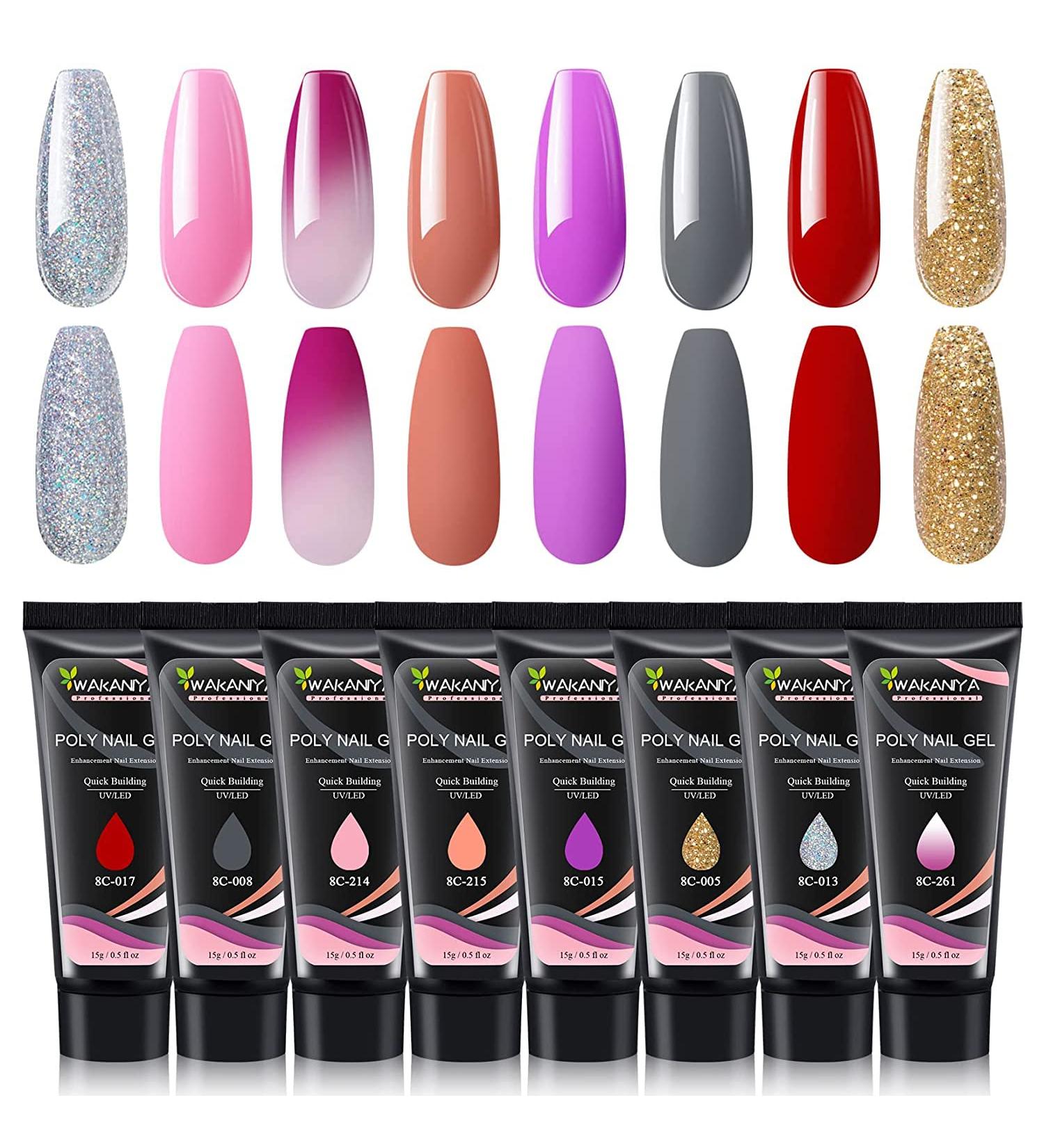 Wakaniya Poly Gel Starter Set - 8 Pink Colors | Fast Nail Extension Gel for Beginners | 120ml Temperature Change Formula - Buy Online on GoSupps.com