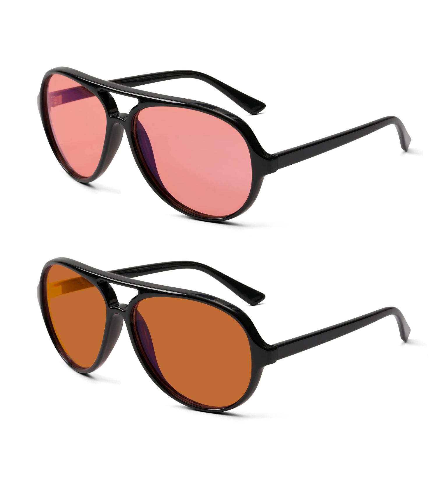 FL-41 Rose & FL-60 Brown Amber Tinted Blue Light Aviator Glasses | Relief for Migraines Light Sensitivity & Screen Glare - Buy Online on GoSupps.com