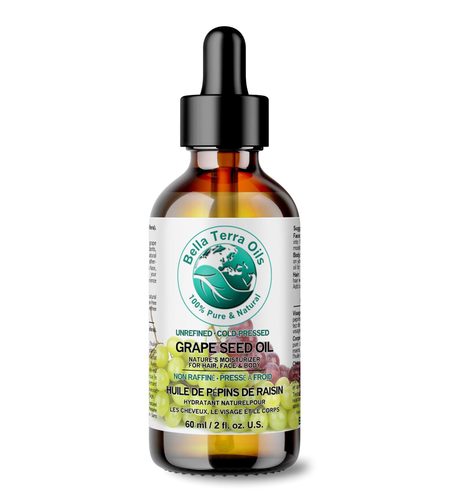 Pure Grape Seed Oil 60ml Antioxidant-Rich Lightweight Radiant Skin Frizz-Free Hair Silky Touch Bella Terra Oils 60 ml (Pack of 1) - Buy Online on GoSupps.com