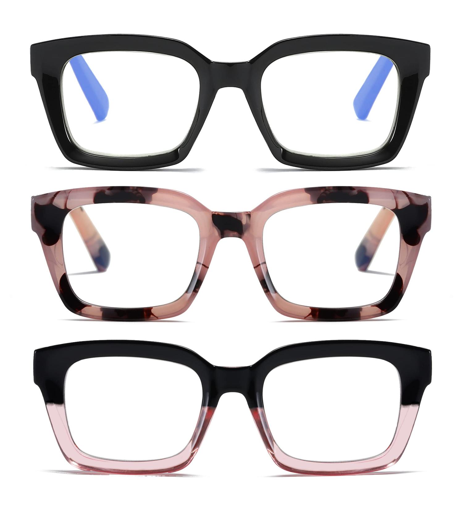 NaNaKo 3 Pack Women's Oversized Square Reading Glasses +2.75 - Black/Pink Tortoiseshell/Blackpink - Buy Online on GoSupps.com