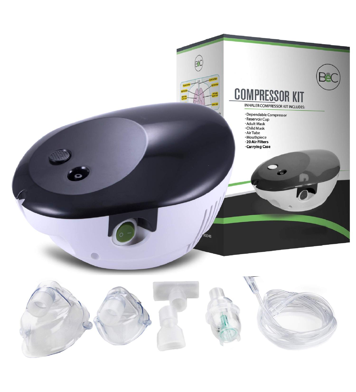 BEC NEBULIZER - Compact Piston Compressor Adults and Children Adult and Child Mask Mouthpiece Solutions cup 20 Filters for Adults and Children - Buy Online on GoSupps.com