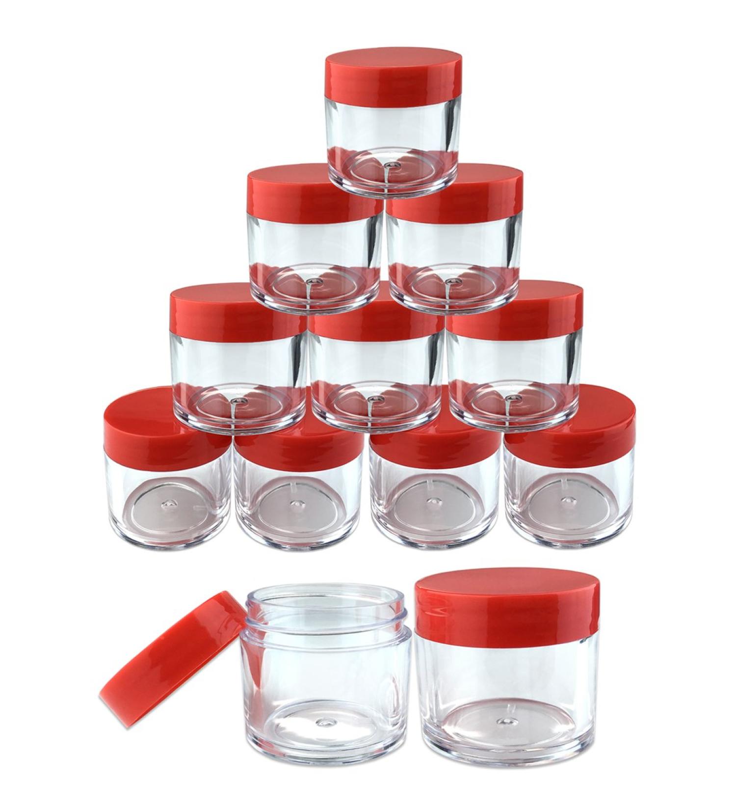 Beauticom 12 Piece Acrylic Round Clear Jars - 1 oz Creams Lotions Cosmetics Ointments | USA Made Flat Top Lids - Buy Online on GoSupps.com