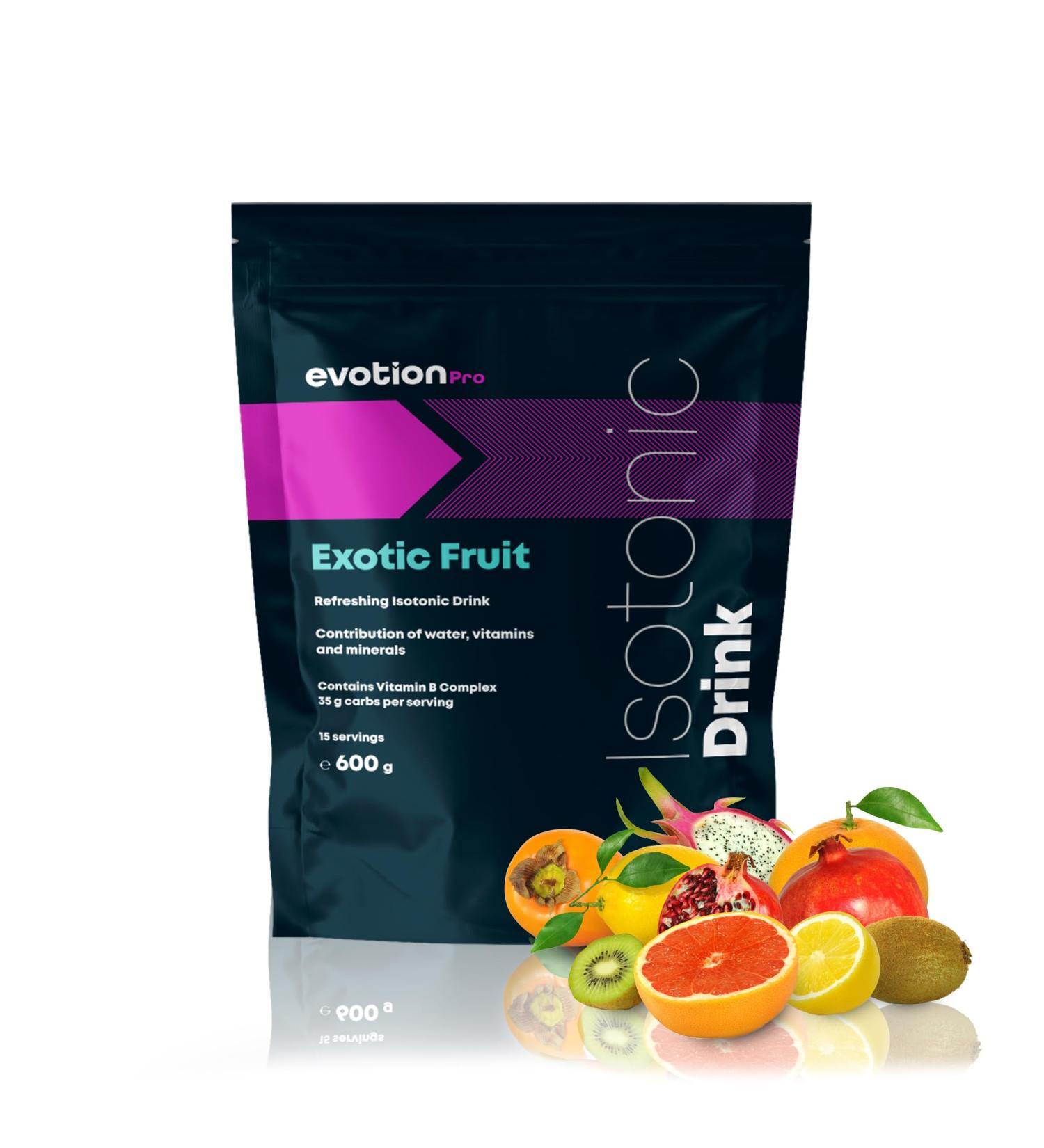 EVOTION PRO Isotonic Drink Powder - 600 g Ideal for Hydration With Electrolytes and Carbohydrates Prevent Muscle Cramps Gluten Free Exotic Fruits - Buy Online on GoSupps.com