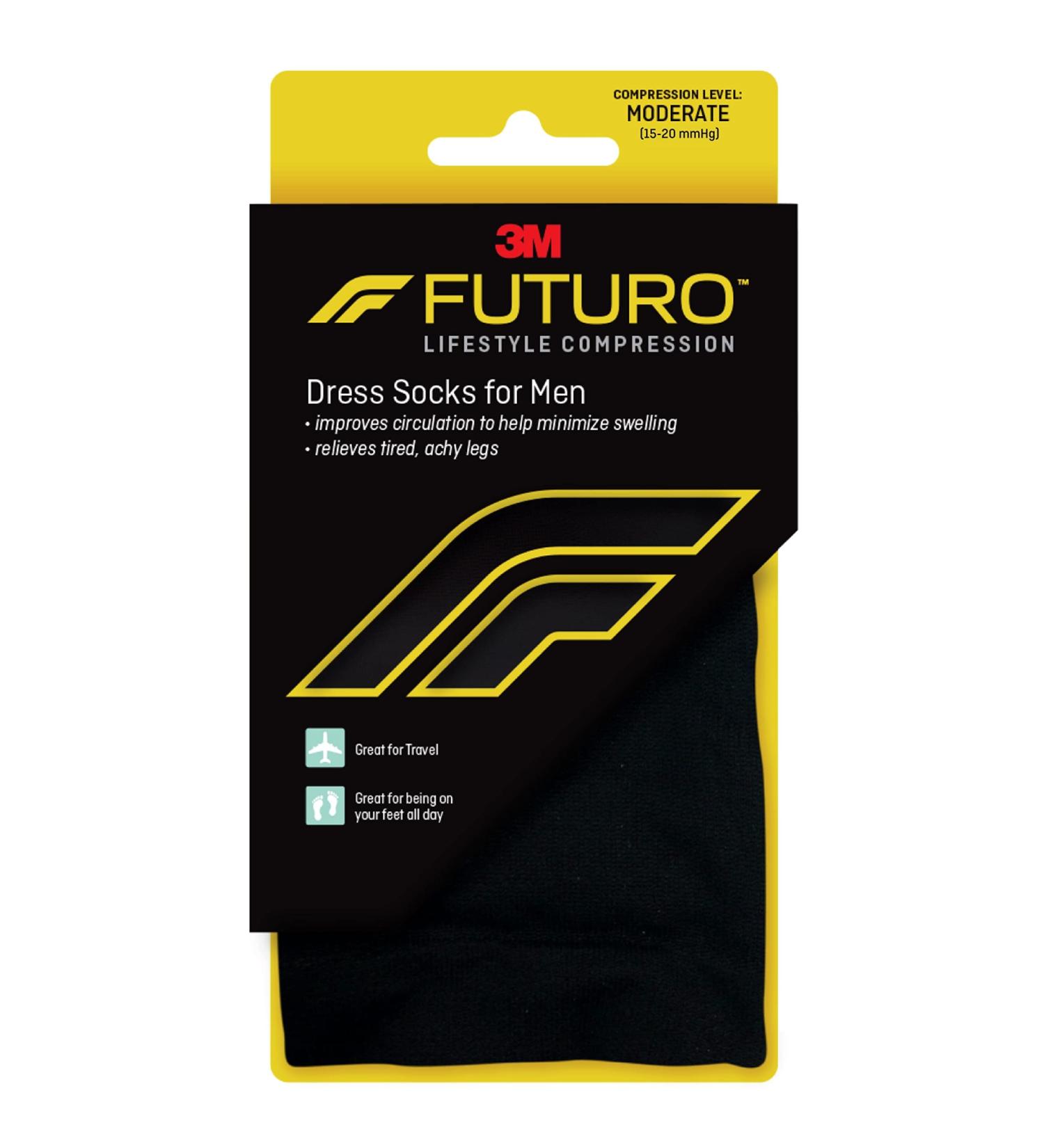FUTURO Men's Dress Socks - Medium Black Compression (15-20 mmHg) for Optimal Comfort & Support - Buy Online on GoSupps.com