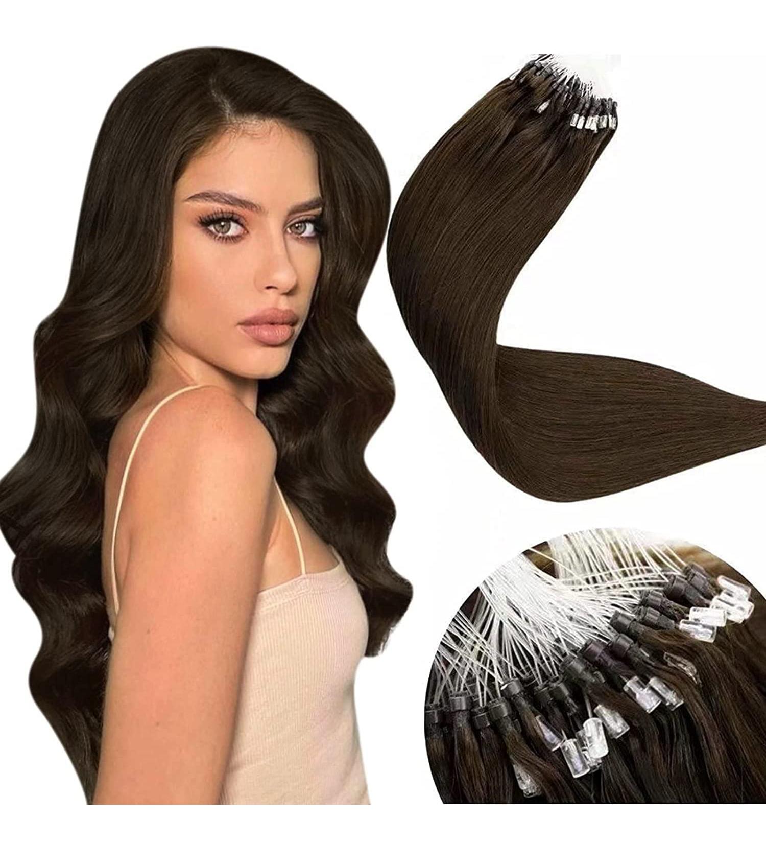 LAAVOO Easy Loop Hair Extensions - Brown 18 Inch Real Remy Hair with Microrings 50s Pack Brown #4 50g - Premium Microlink Extensions - Buy Online on GoSupps.com