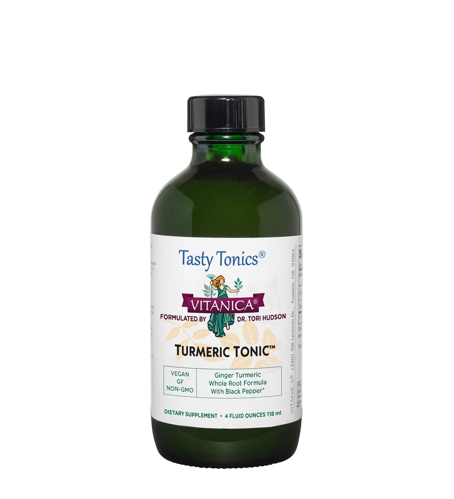 Vitanica Turmeric Tonic Non-GMO Liquid Turmeric Curcumin Supplement 1000 mg with Black Pepper and Ginger Antioxidant Vegan Gluten Free 4 Ounce