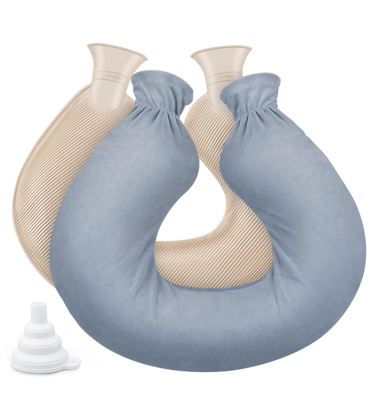 U-Shape 2L Hot Water Bottle - Soft Cover for Neck & Shoulder Pain Relief | Removable Fleece | Premium Gray Heat Bottle - Buy Online on GoSupps.com