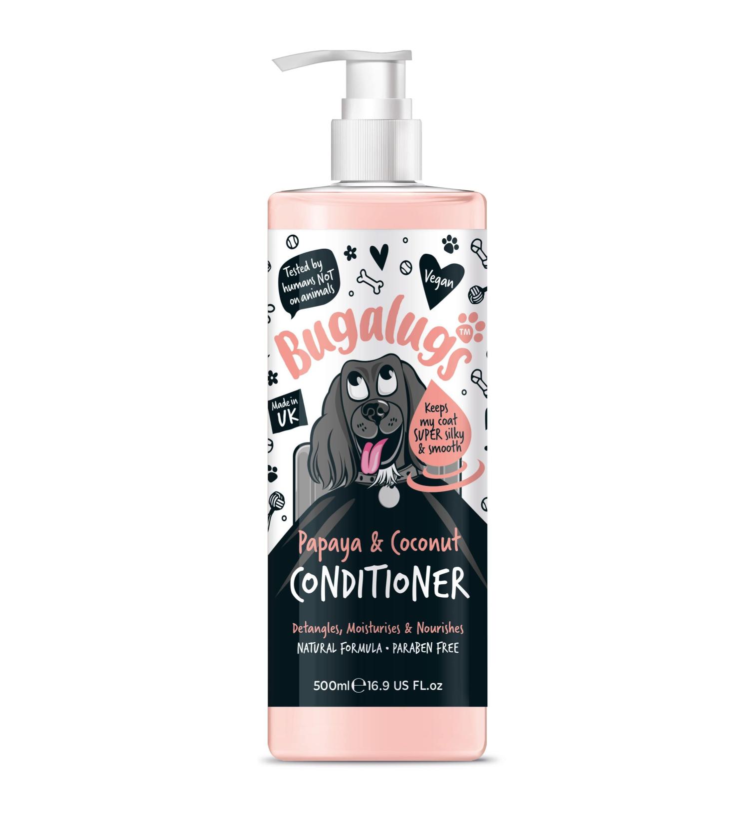 BUGALUGS Dog Conditioner 500ml with Papaya & Coconut dog perfume best grooming Conditioner for dogs puppy & smelly pet that detangles & moisturises use with dog shampoo cologne - Buy Online on GoSupps.com
