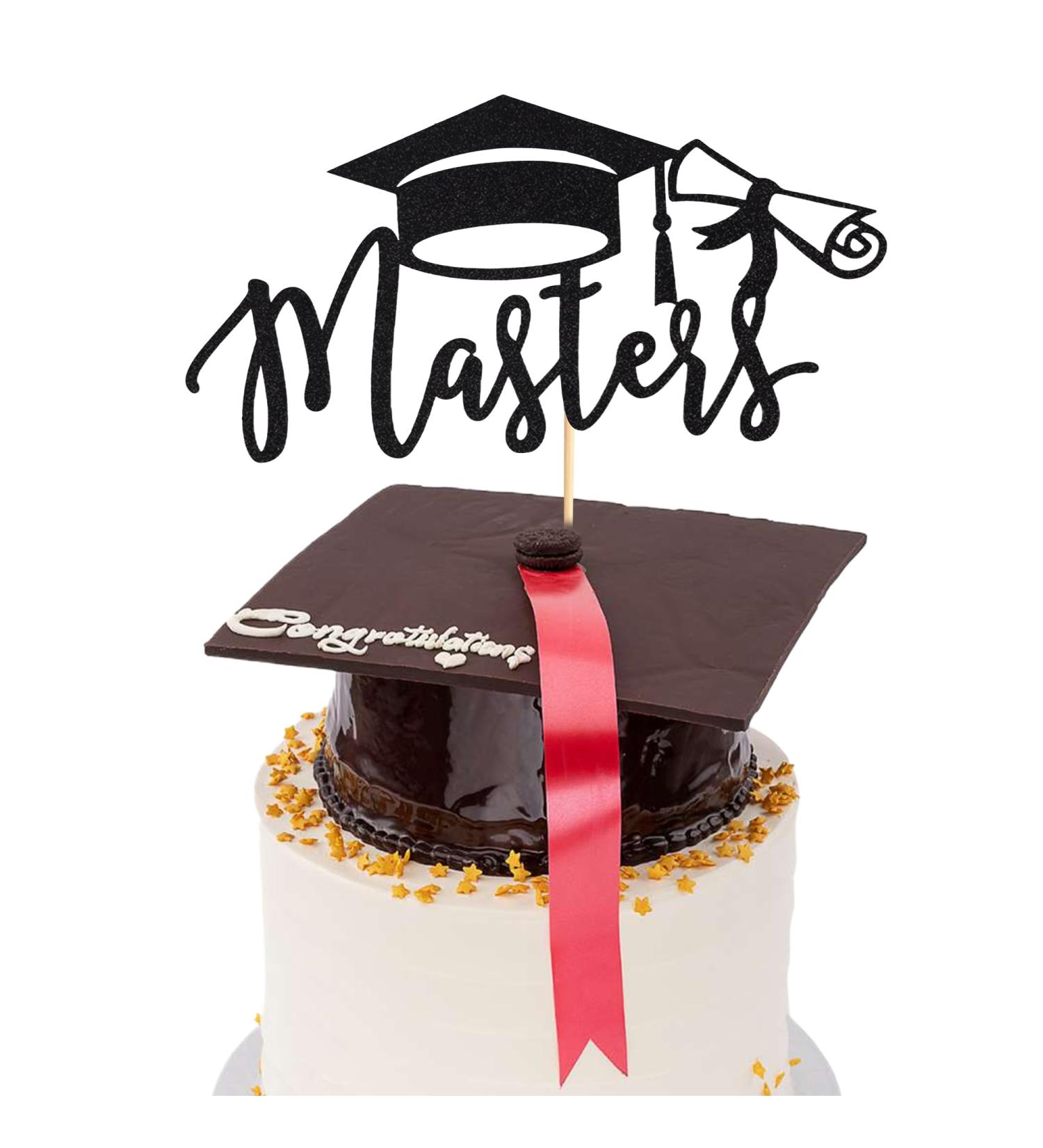 Arthsdite 1Pc Masters Cake Topper 2024 Graduation Cake Topper Congrats Grad Cake Decorations Masters Graduation Party Decorations Supplies - Black Glitter Black Masters Cake Topper - Buy Online on GoSupps.com