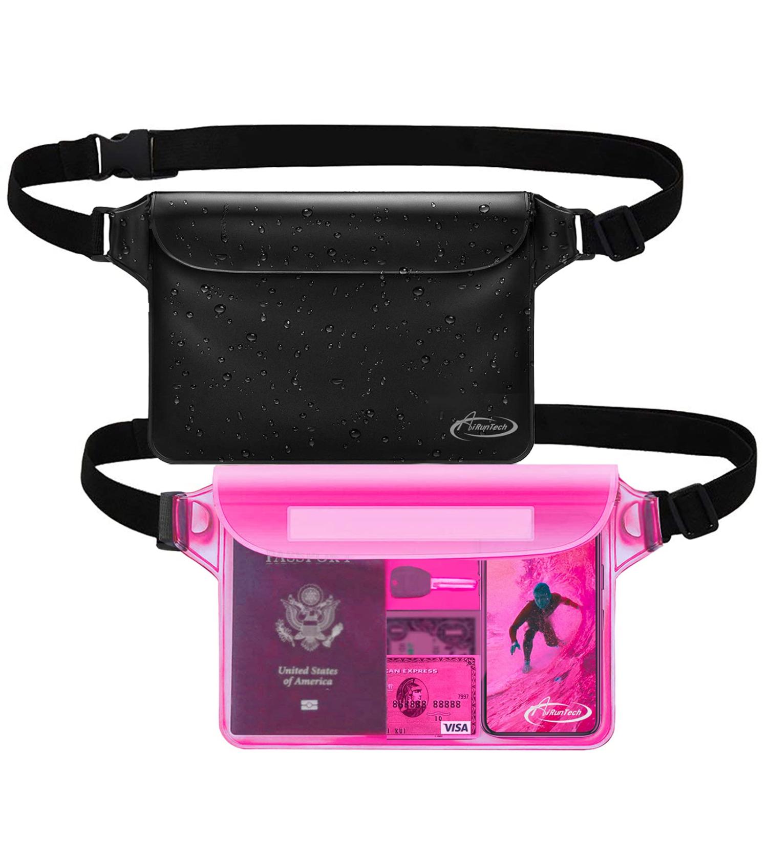AiRunTech Waterproof Pouch with Waist Strap (2 Pack) - Keep Phone and Valuables Safe & Dry | Ideal for Beach, Boating, Swimming, Snorkeling | Black + Pink - Buy Online on GoSupps.com