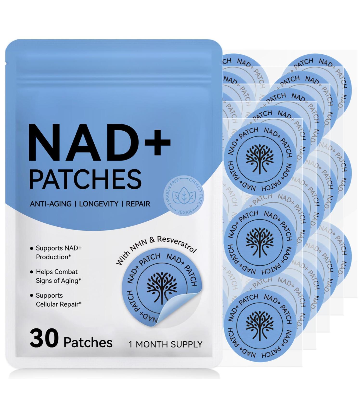 NAD Patches for Women & Men One-Stop Solution for Skin and Wellness Support | NMNH Resveratrol Hyaluronic Acid Vitamin C & Coq10 l Premium 8-Hour Time-Release Patch for Enhanced Absorption - Buy Online on GoSupps.com