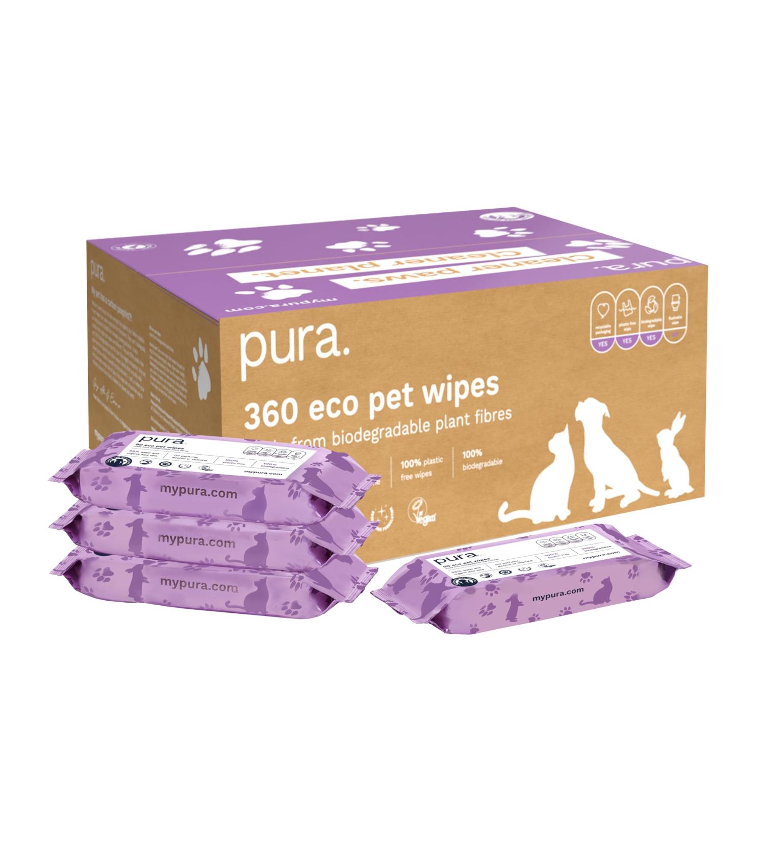 Pura ko XXL Wet Wipes for Dogs Cats & Rabbits | 100% Biodegradable Plastic-Free Hypoallergenic Care Cloths | 360 Towels for Paws Fur & Back - Buy Online on GoSupps.com