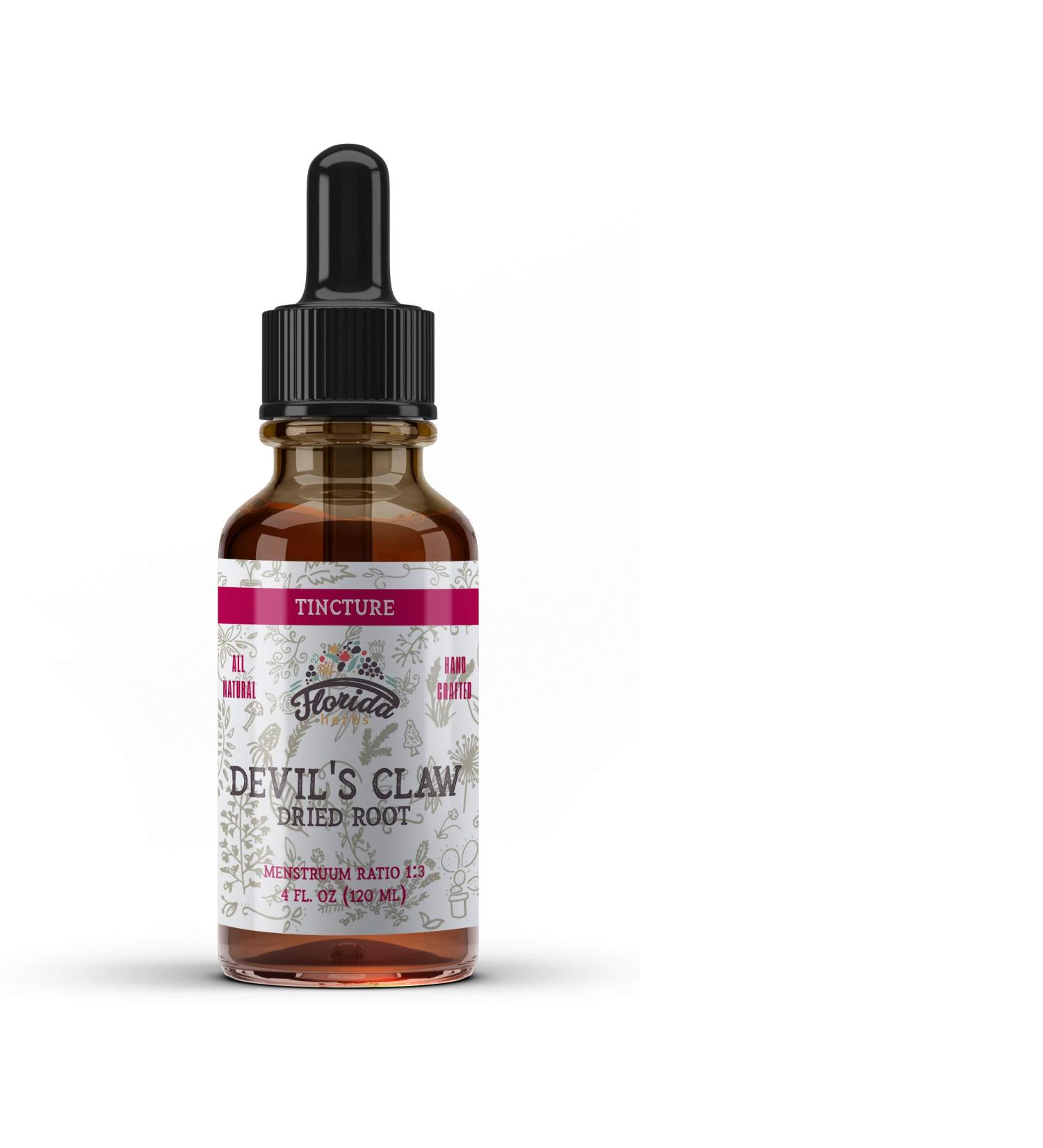 Devil's Claw Tincture Alcohol Free Organic Extract (Harpagophytum Procumbens) Herbal Supplement Non-GMO in Cold-Pressed Organic Vegetable Glycerin 700 mg 4 oz (120 ml) 4 Fl Oz (Pack of 1)