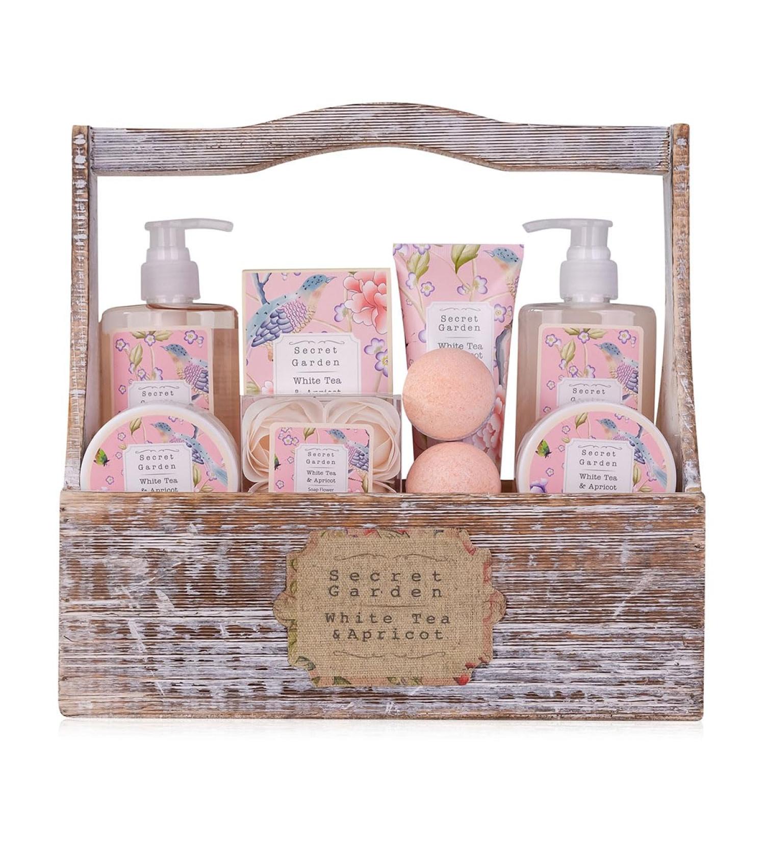 Accentra 8-Part Women's Shower Gift Set in Wooden Basket | Wellness Care Set for Birthdays Valentine's Day & Christmas - Secret Garden - Buy Online on GoSupps.com