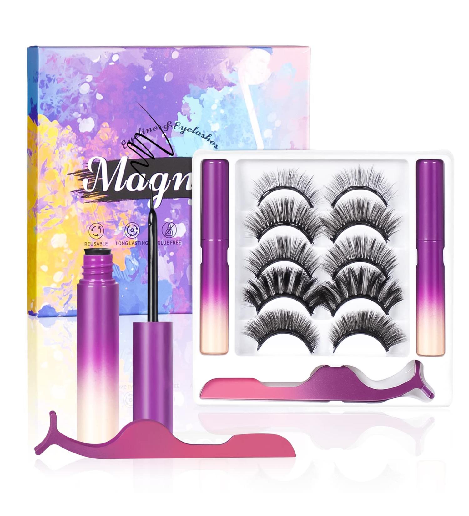 5 Pairs Reusable Magnetic Eyelashes Kit with Eyeliner and Tweezers - 3D Natural Look False Lashes - Easy to Wear - No Glue (Gradient Color) - Buy Online on GoSupps.com