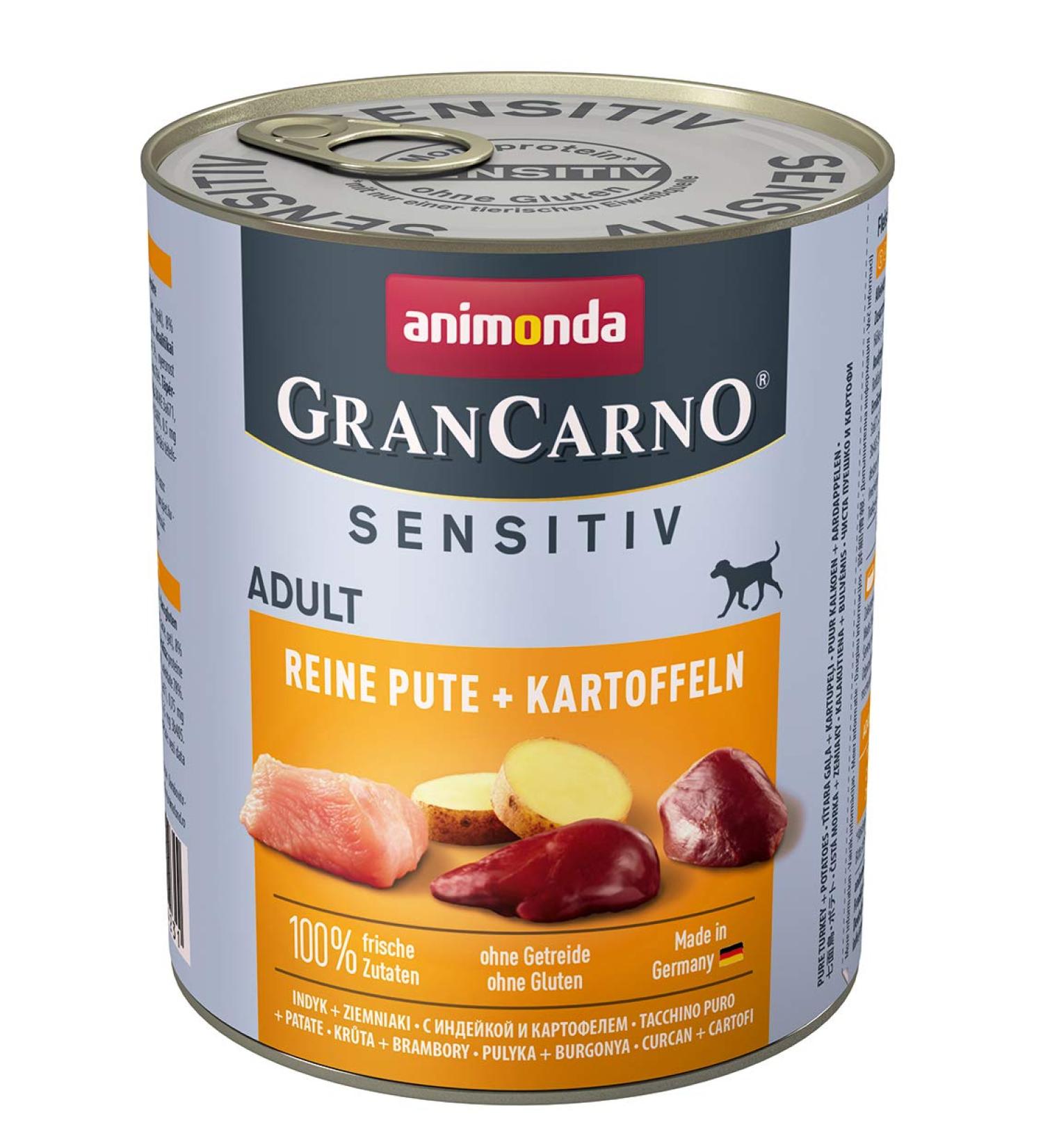 Animonda Grancarno Adult Sensitive Dog Food - Pure Turkey & Potatoes 6 x 800g - Premium Wet Food for Adult Dogs - Buy Online on GoSupps.com
