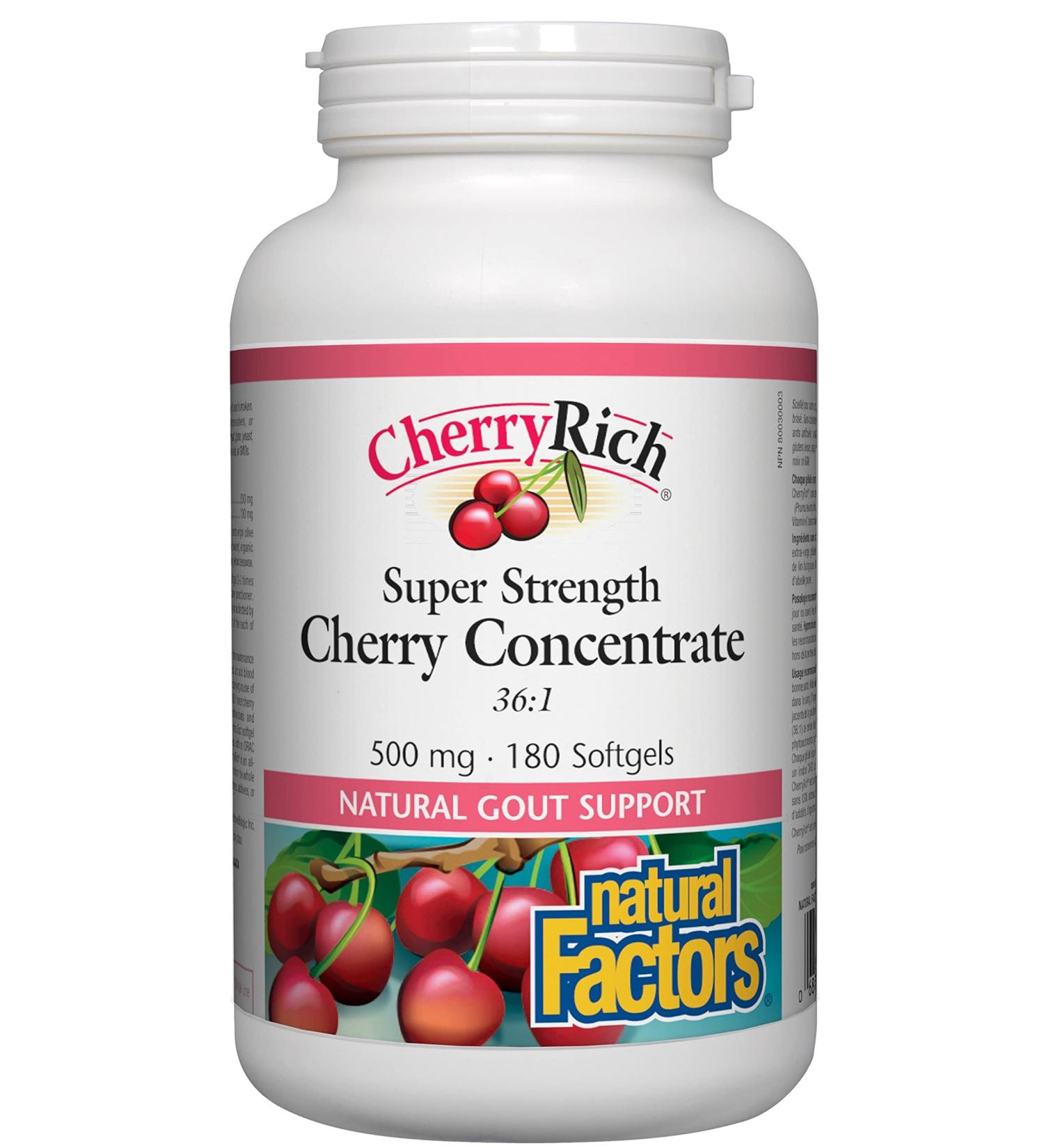CherryRich Super Strength Cherry Concentrate - Antioxidant Support for Joints & Uric Acid Metabolism | 180 Softgels - Natural Factors - Buy Online on GoSupps.com