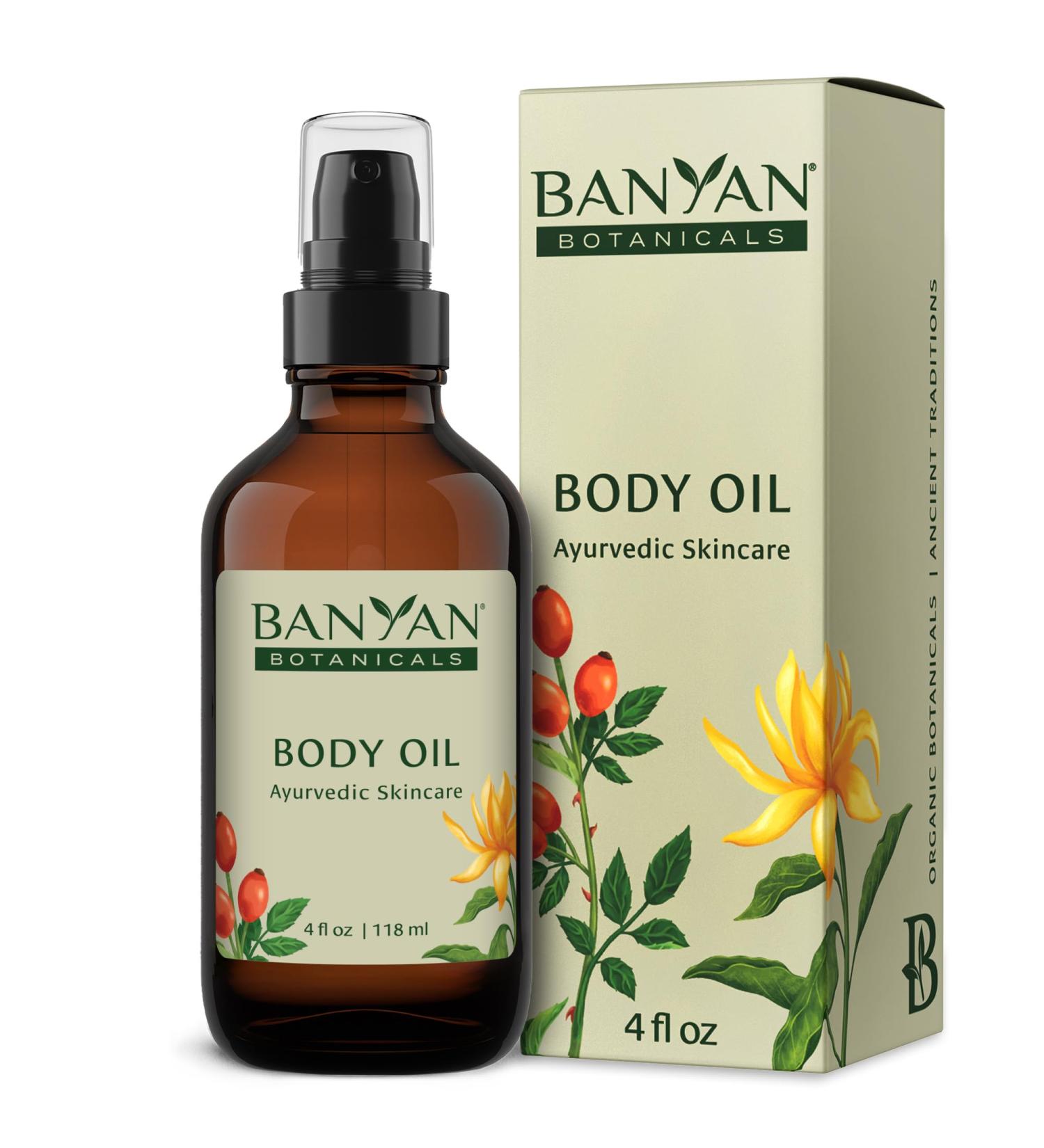 Banyan Botanicals Body Oil - Lightweight Ayurvedic Skin Care | Organic Jojoba Oil Non-Greasy Non-GMO Cruelty-Free | 4 oz Massage Oil for Soft Smooth Skin - Buy Online on GoSupps.com