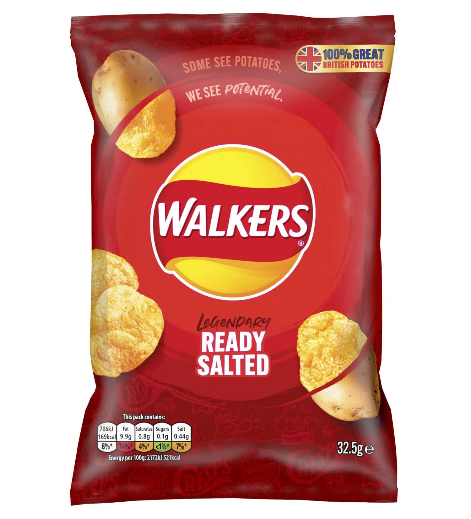 Walkers Crisps All Flavors Fresh Stock 32 x 32.5g (Ready Salted) - Buy Online on GoSupps.com